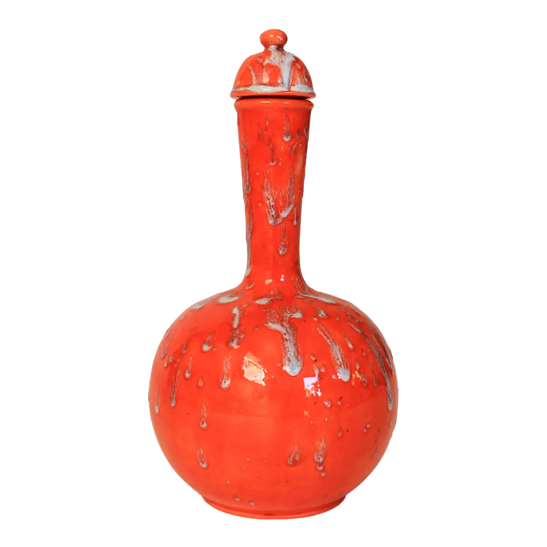 MidCentury Orange Studio Art Drip Glaze Pottery Bottle Vase Chairish