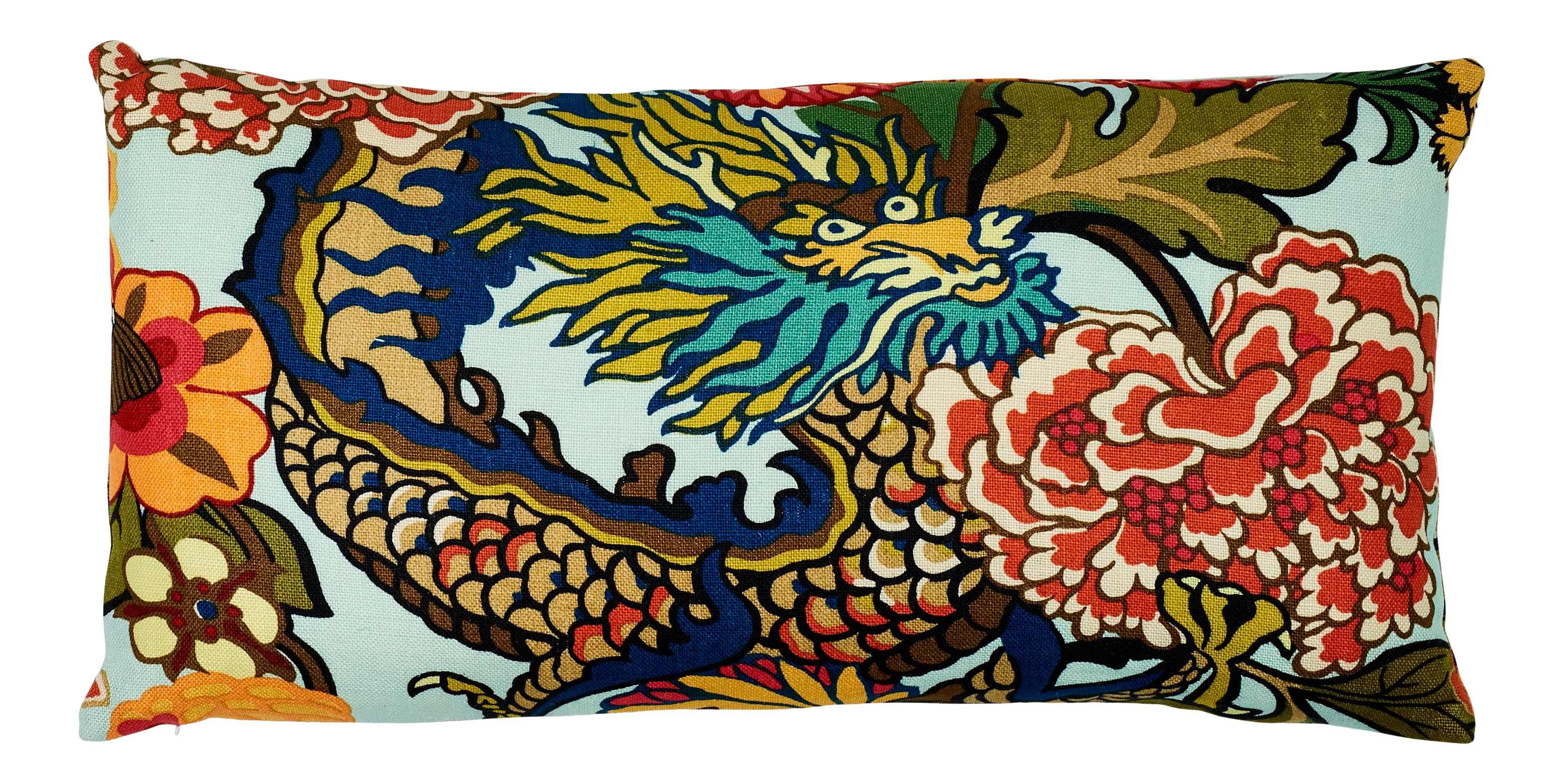 Schumacher Chiang Mai Dragon Lumbar Pillow in Aquamarine
