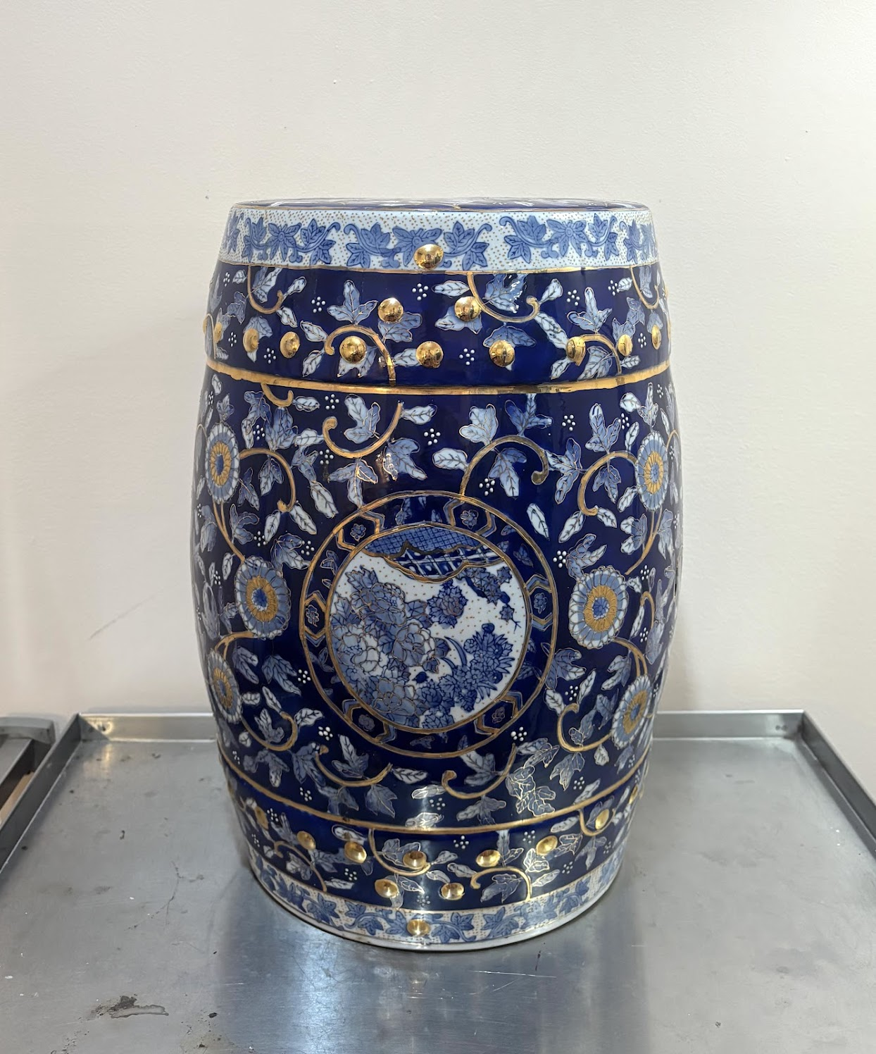 Navy/Gold/White Hand-Painted Ceramic Chinese Garden Stool Chairish