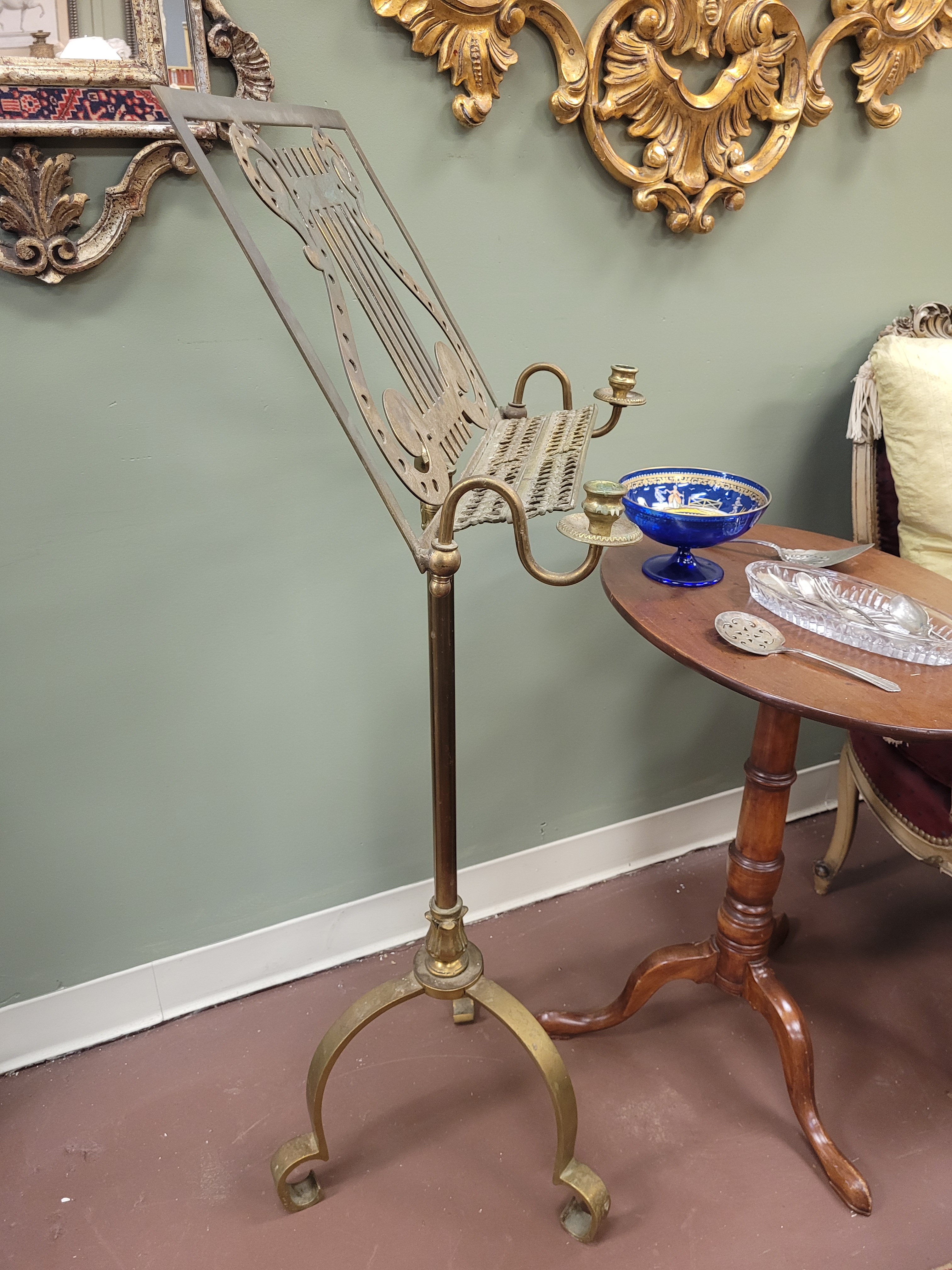 Antique Late 19th Century Brass Victorian Music Stand with