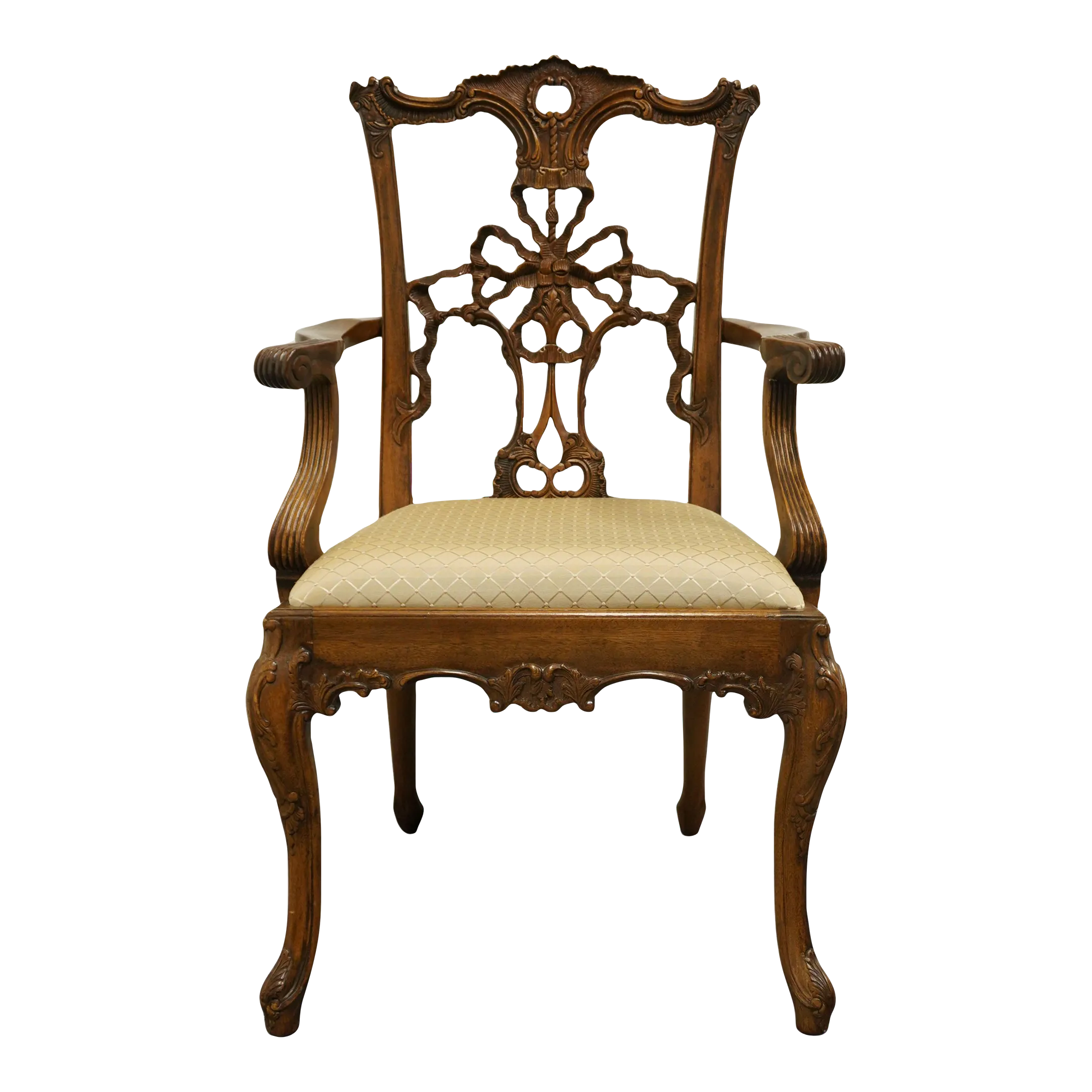 Vintage Traditional Style Ribbon Back Dining Arm Chair | Chairish