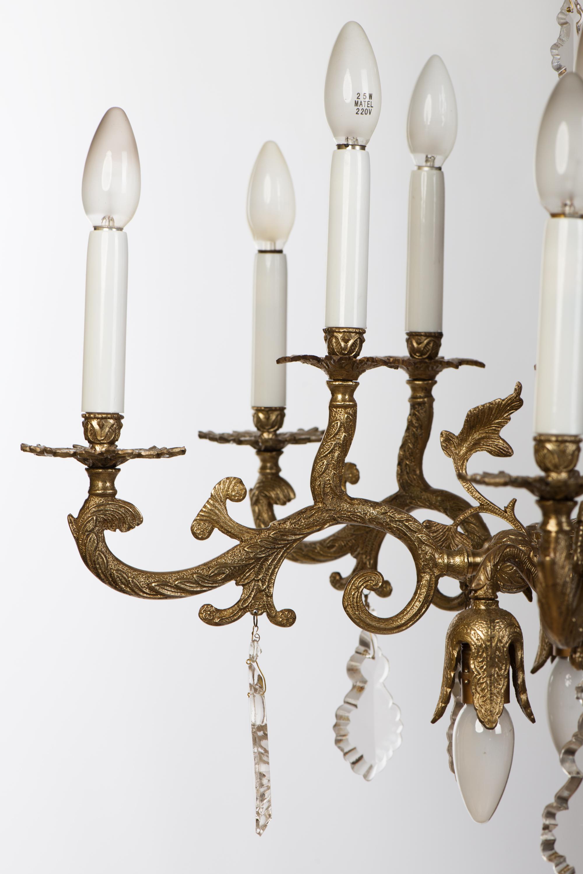 1950s Brass \u0026 Crystal 15 Light 3 Tier Chandelier, image size:2000x2996