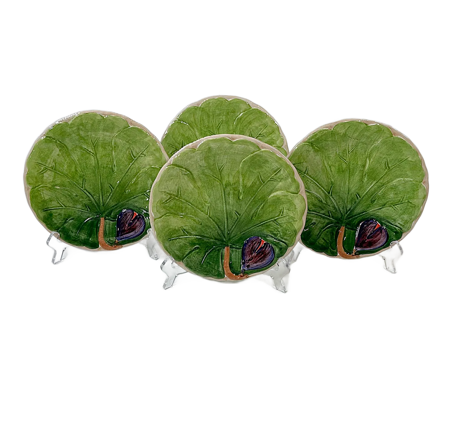 1980\'s Italian Majolica Cabbage & Fruit Plates - Set of 4