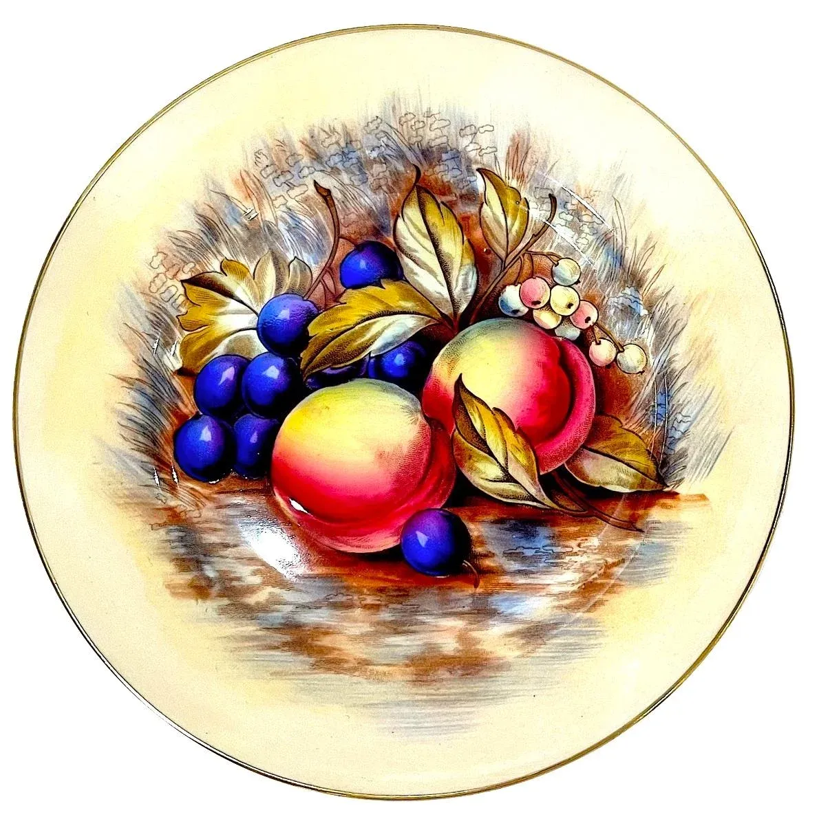Aynsley Orchard Fruit Gold Appetizer Plates - Hand-Painted - Set