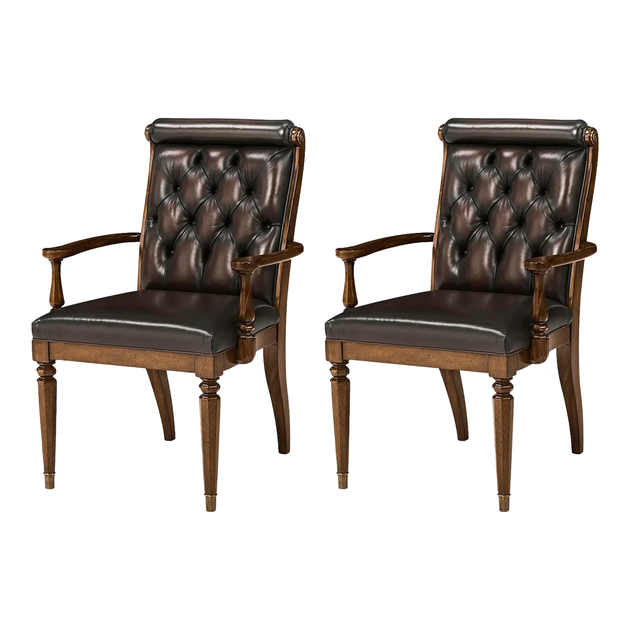 Classic Leather Tufted Dining Armchairs- Set of 2 | Chairish