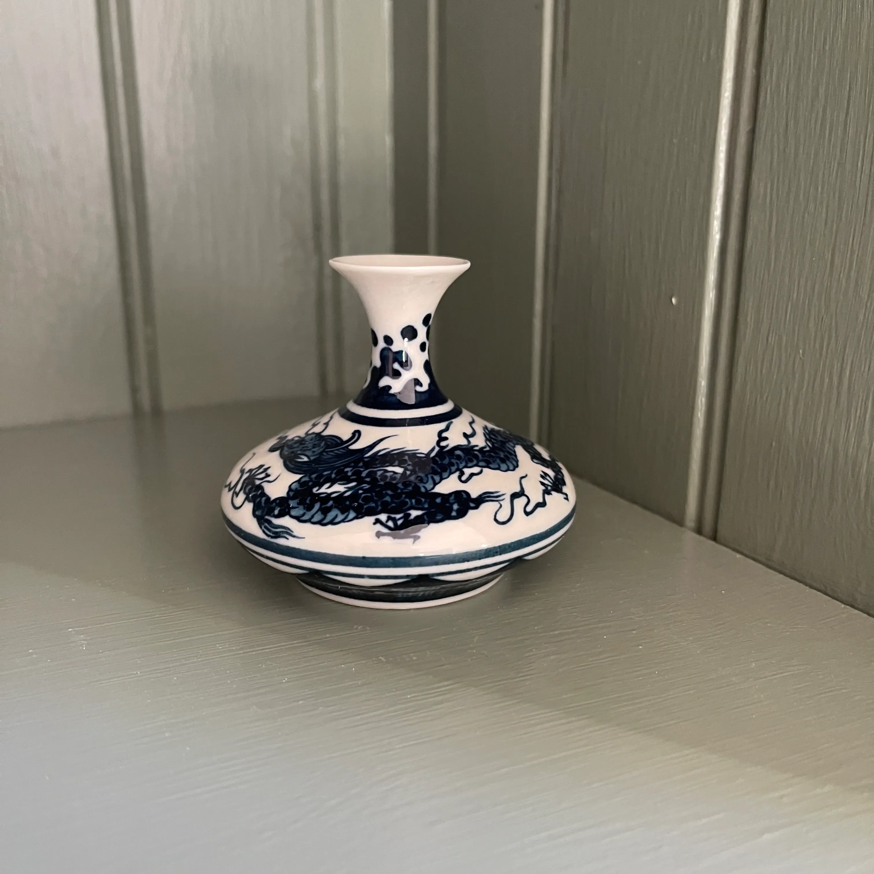 Small Mid 20th Century Asian Vessel With Hand Painted Dragon
