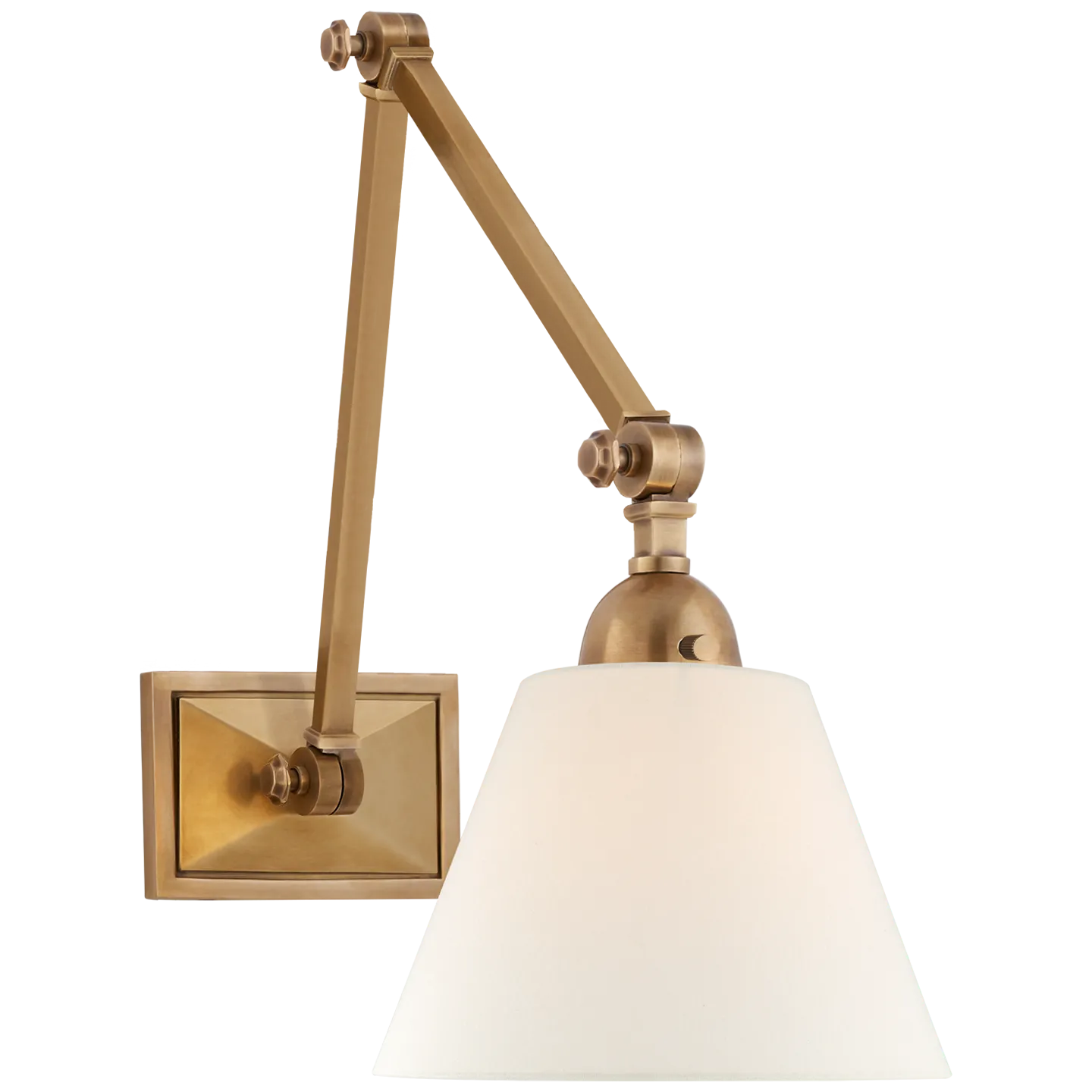 Alexa Hampton for Visual Comfort Signature Jane Double Library Wall Light in Hand-Rubbed Antique Brass with Linen Shade