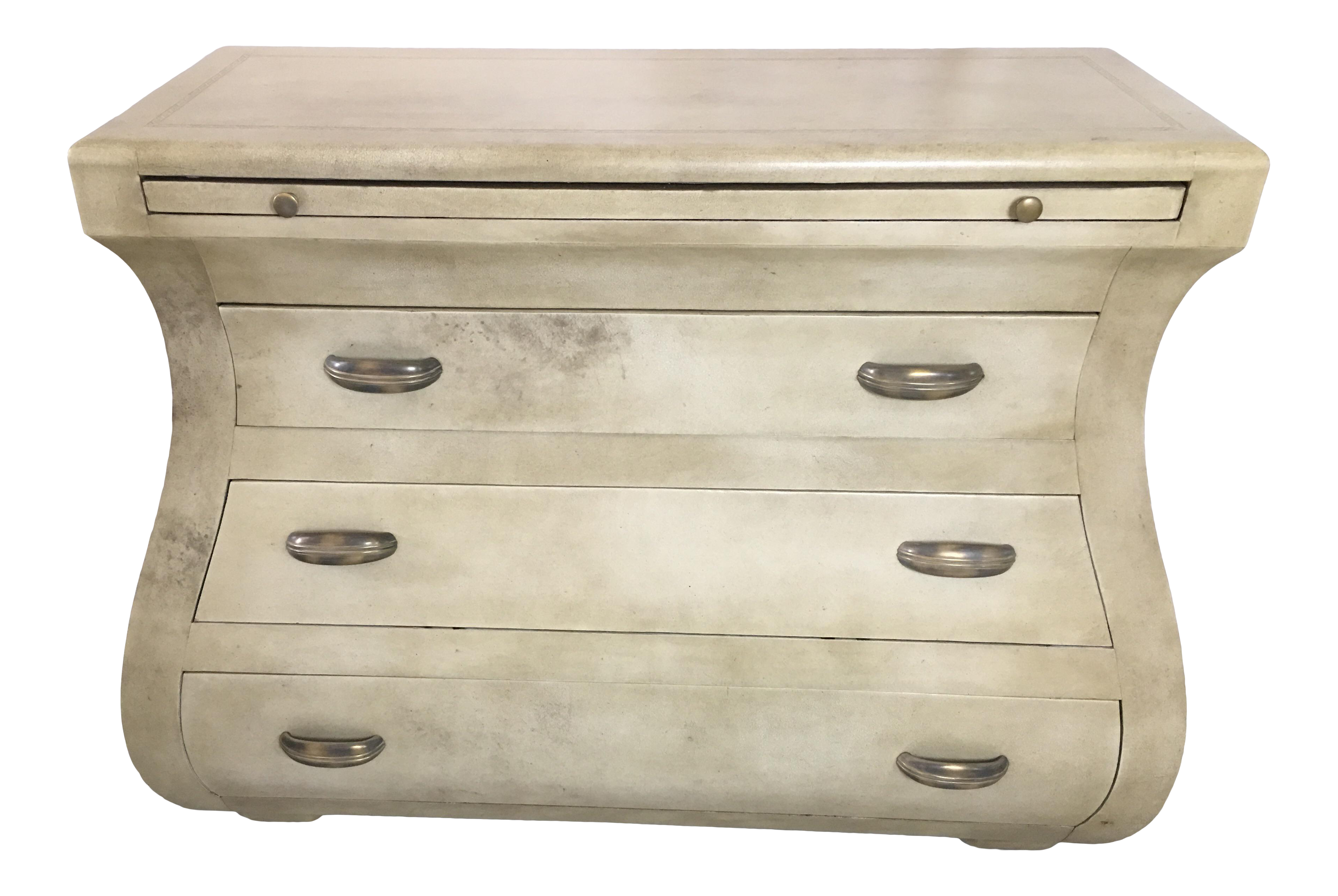 1990s Vintage Henredon Leather Wrapped 3 Drawer Bombe Chest Chairish