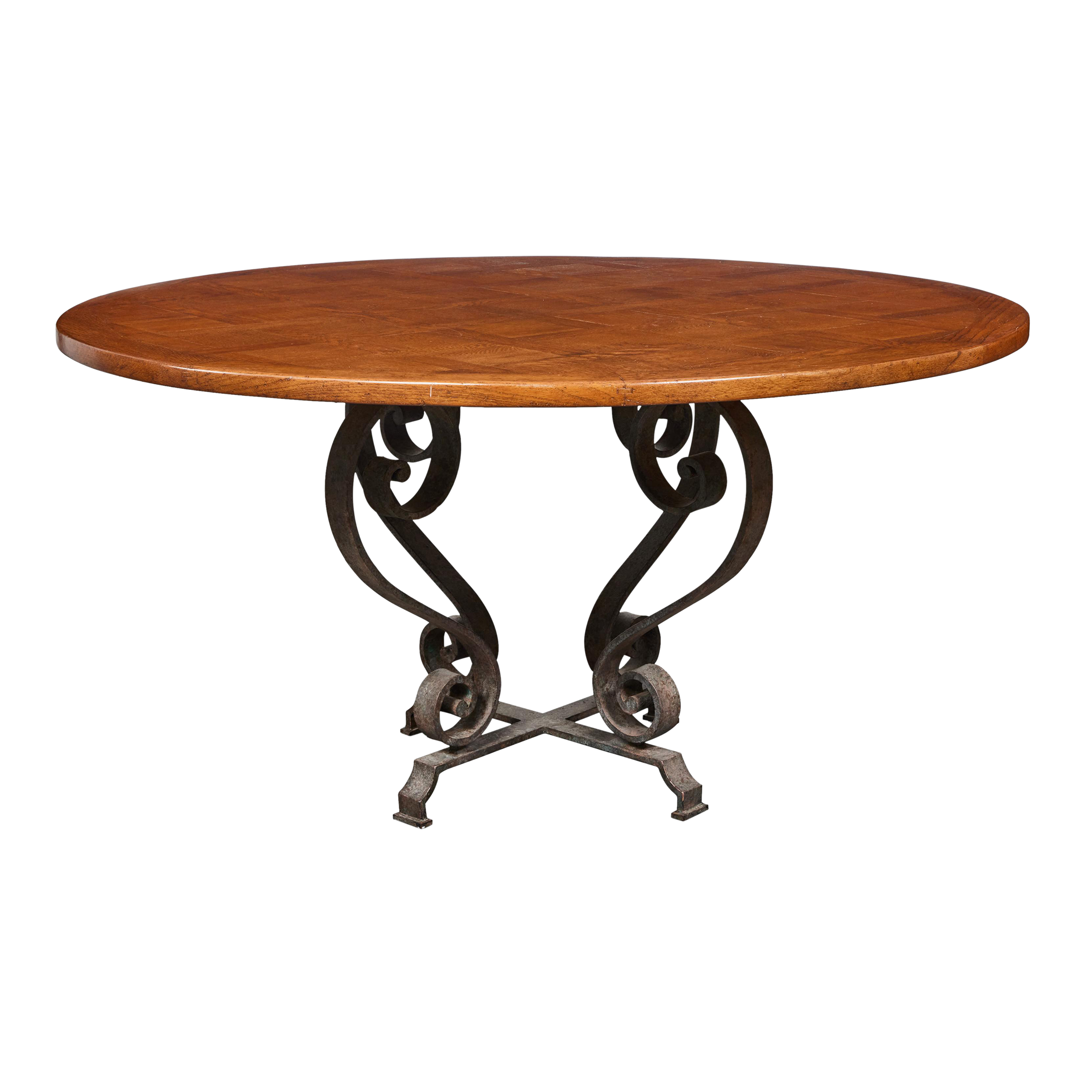 Wrought iron and wood 2024 round dining table