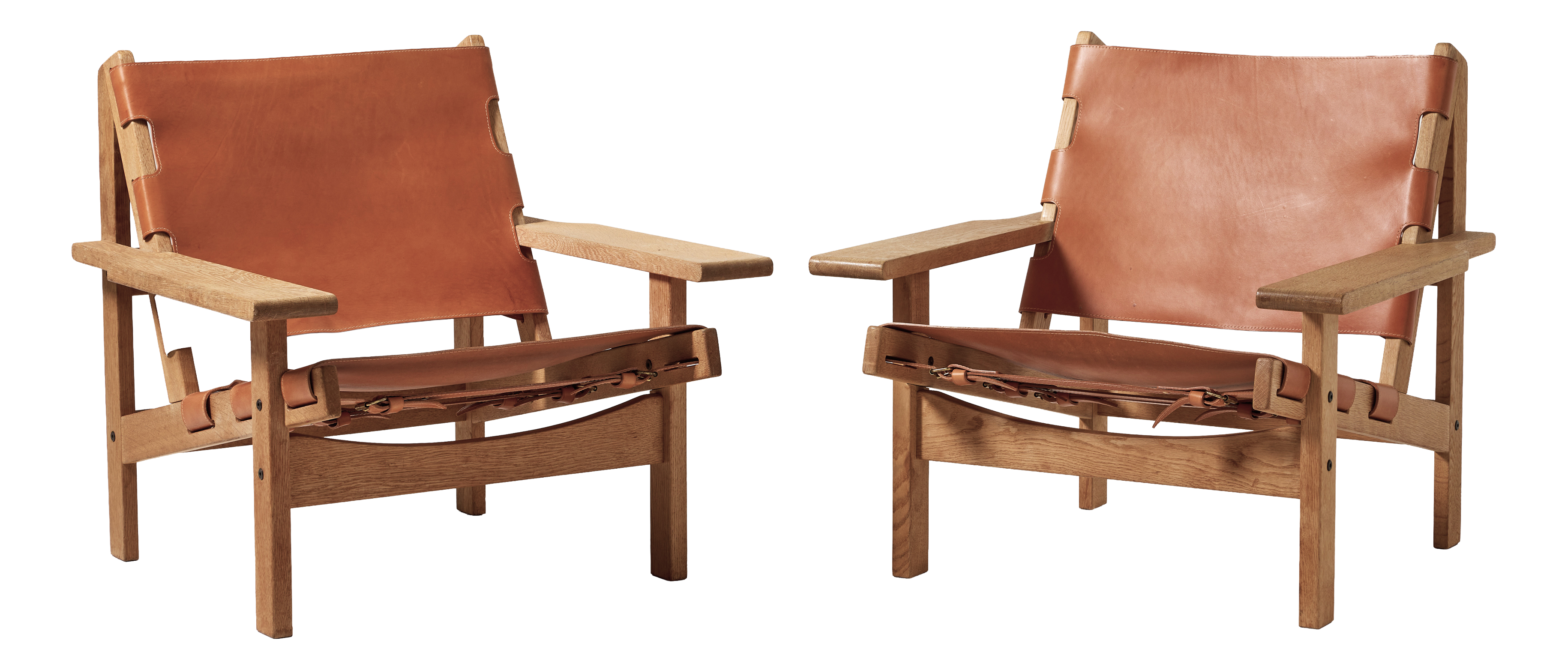 Cognac Leather Model 168 Hunters Lounge Chairs by Kurt Østervig