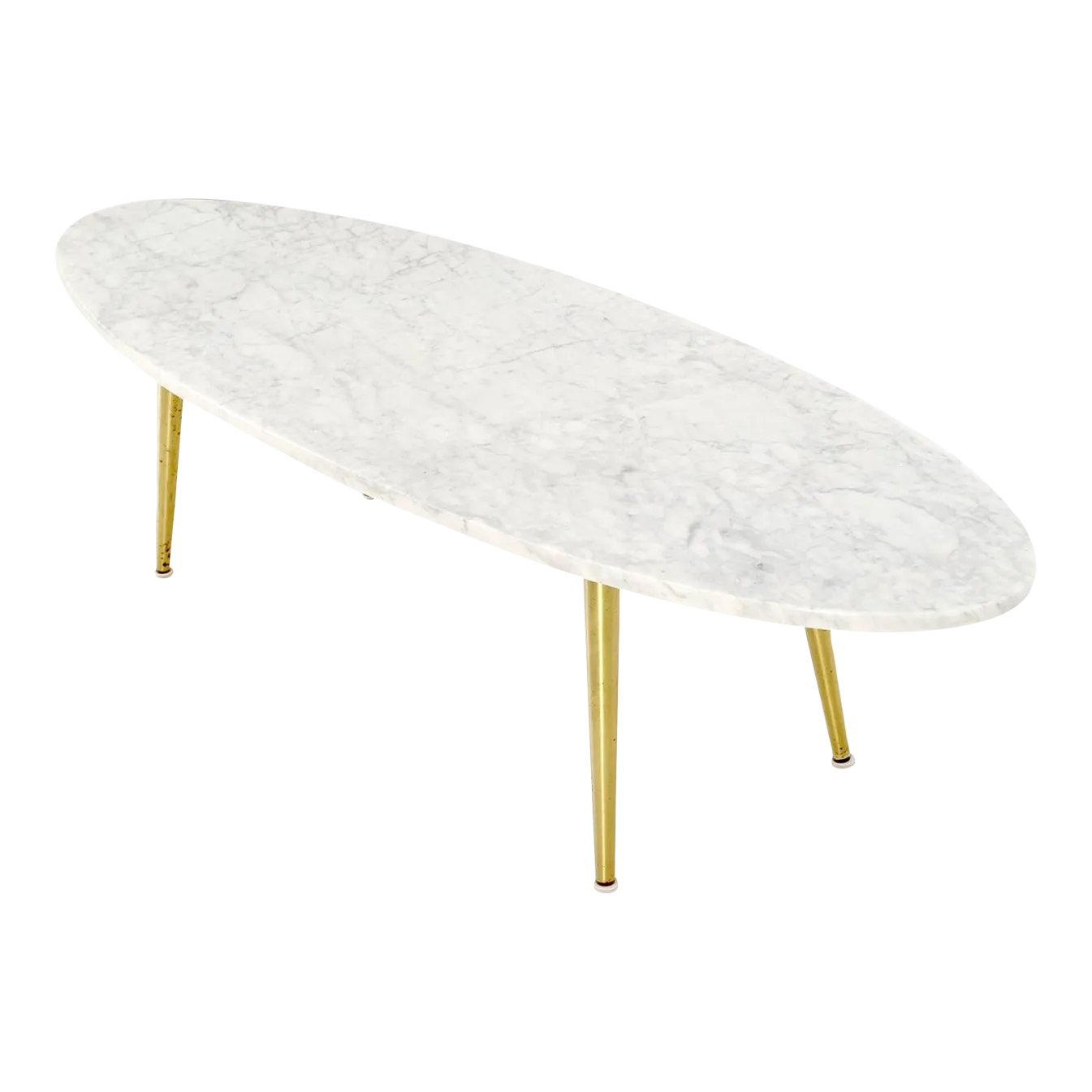 White Oval Carrara Marble Top Italian MidCentury Modern Coffee Table