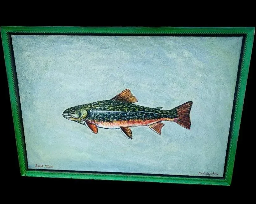 Late 20th Century Brook Trout Oil on Canvas Painting Signed Maria Reyes Jones