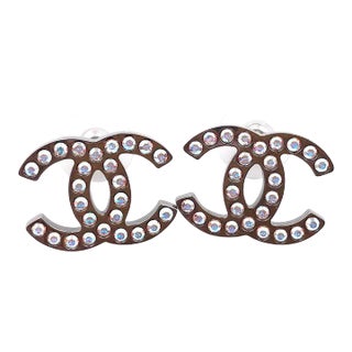 Chanel Silver CC Iridescent Crystal Large Piercing Earrings