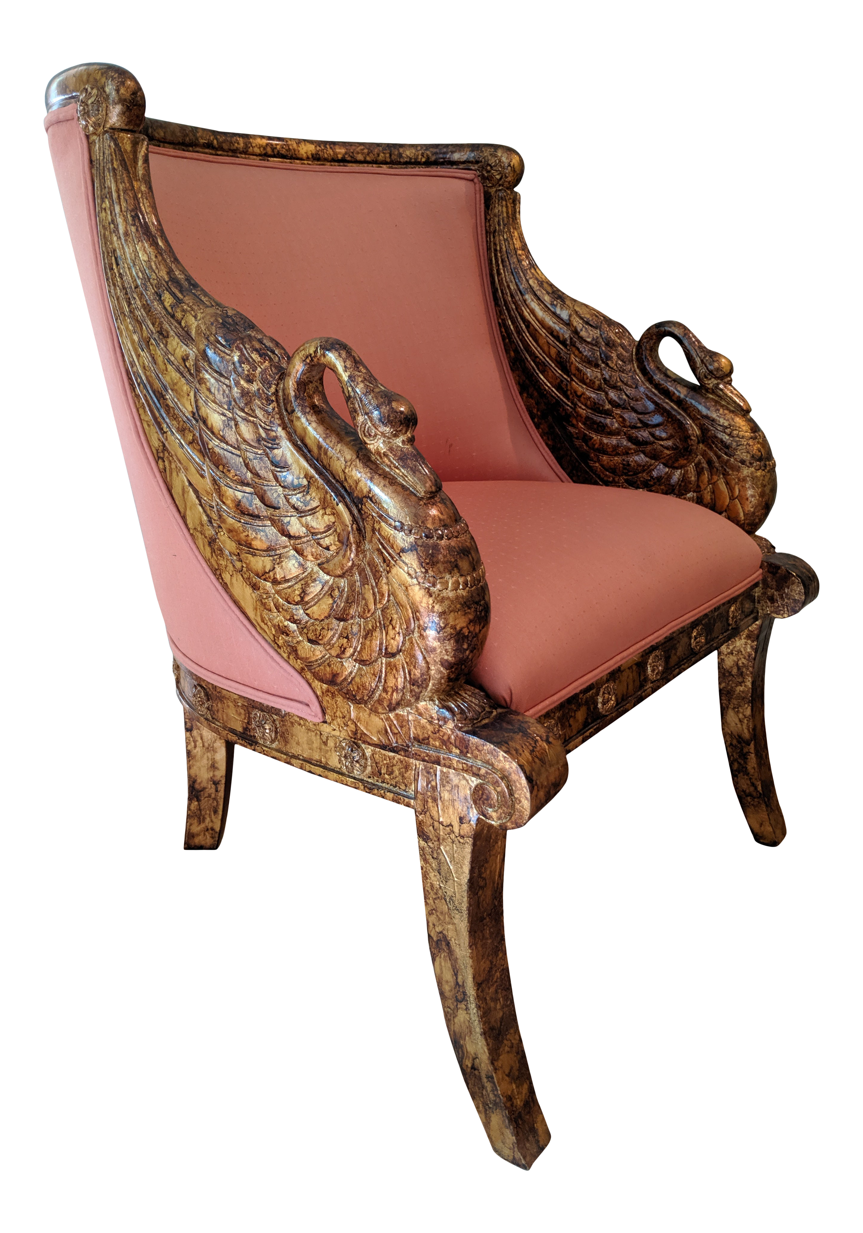 Marbled Gold Leaf On Solid Mahogany Hand Carved Swan French Empire