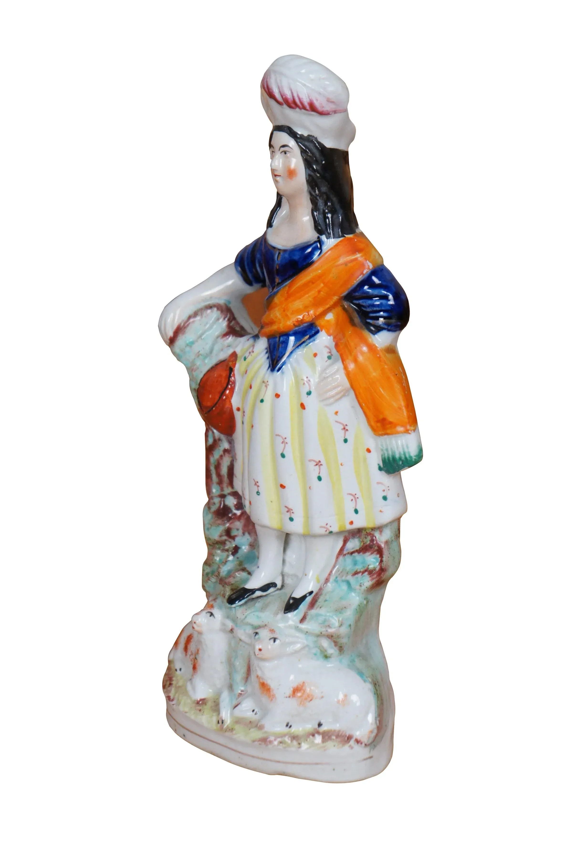 Antique Staffordshire Porcelain Highlander Shepherdess & Sheep Figurine