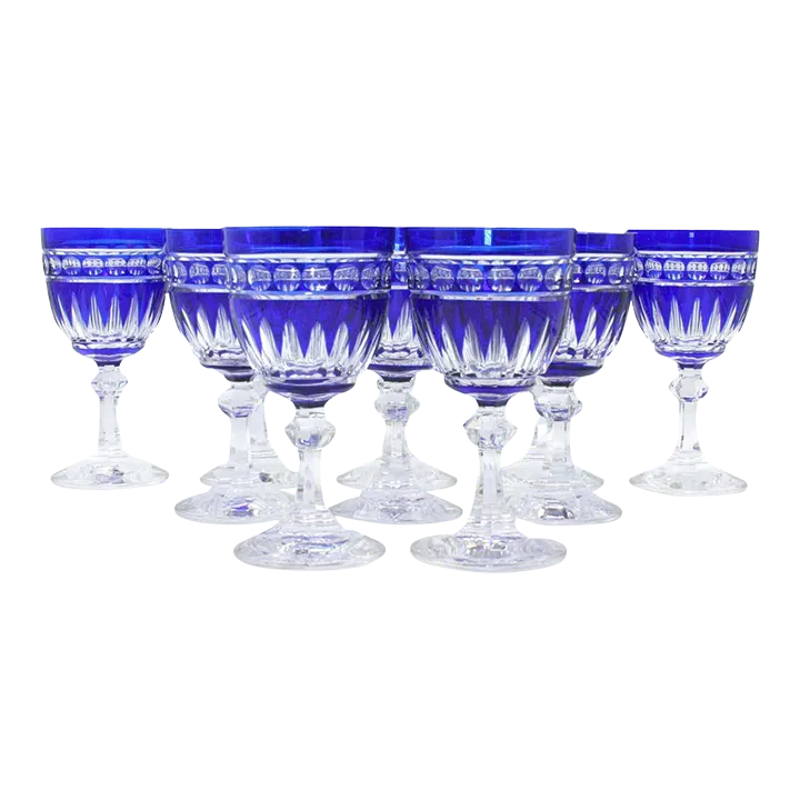 1920s Blue & Clear Cut Crystal Glasses Set of 10 Chairish