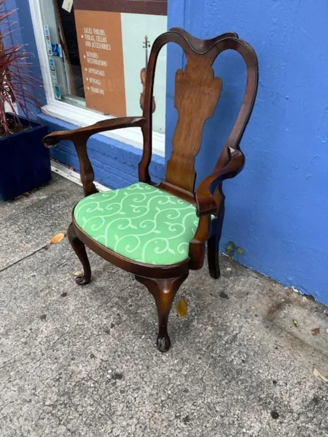 1920s English Mahogany Queen Anne Style Arm or Office Chair | Chairish