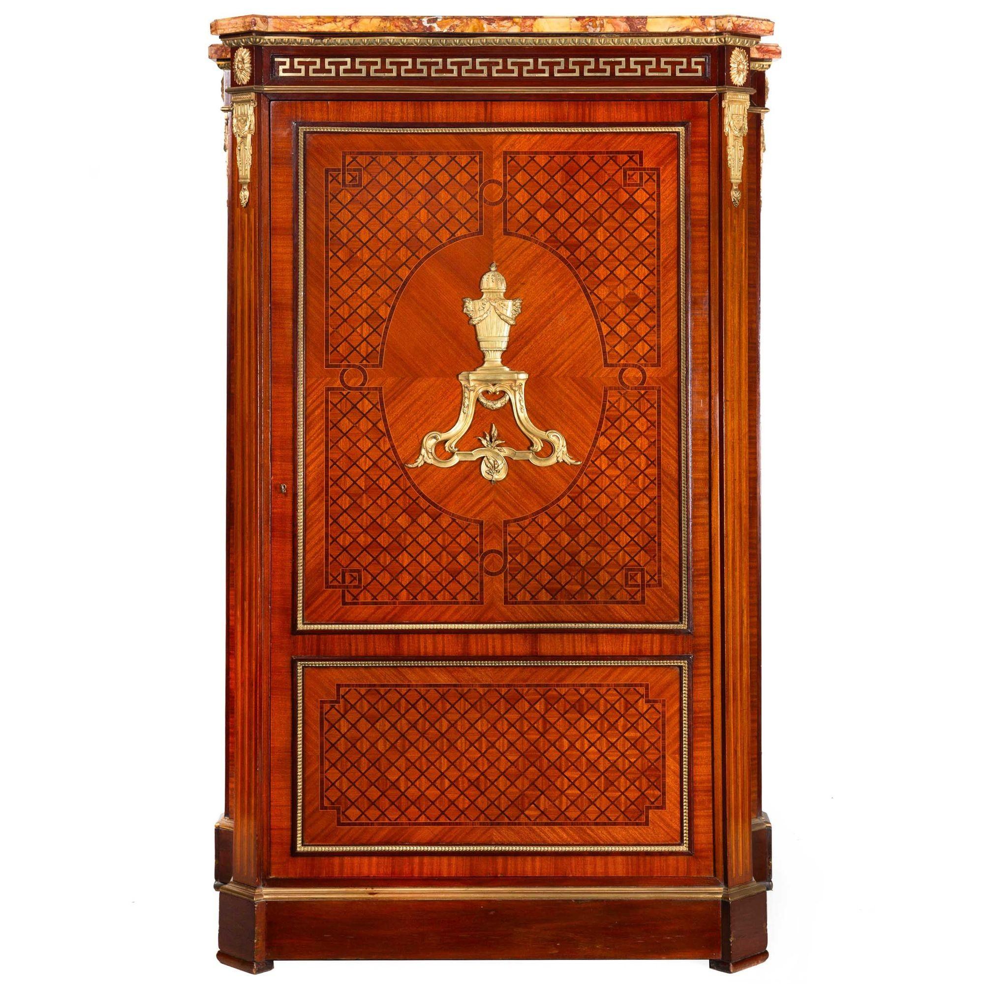 French Louis XVI Style Parquetry \u0026 Bronze Antique Armoire Wardrobe Ca. 1880  | Chairish, image size:2000x2000