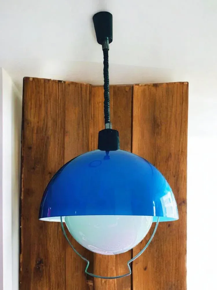 Mid-Century Vintage Blue Pendant Lamp, 1970s