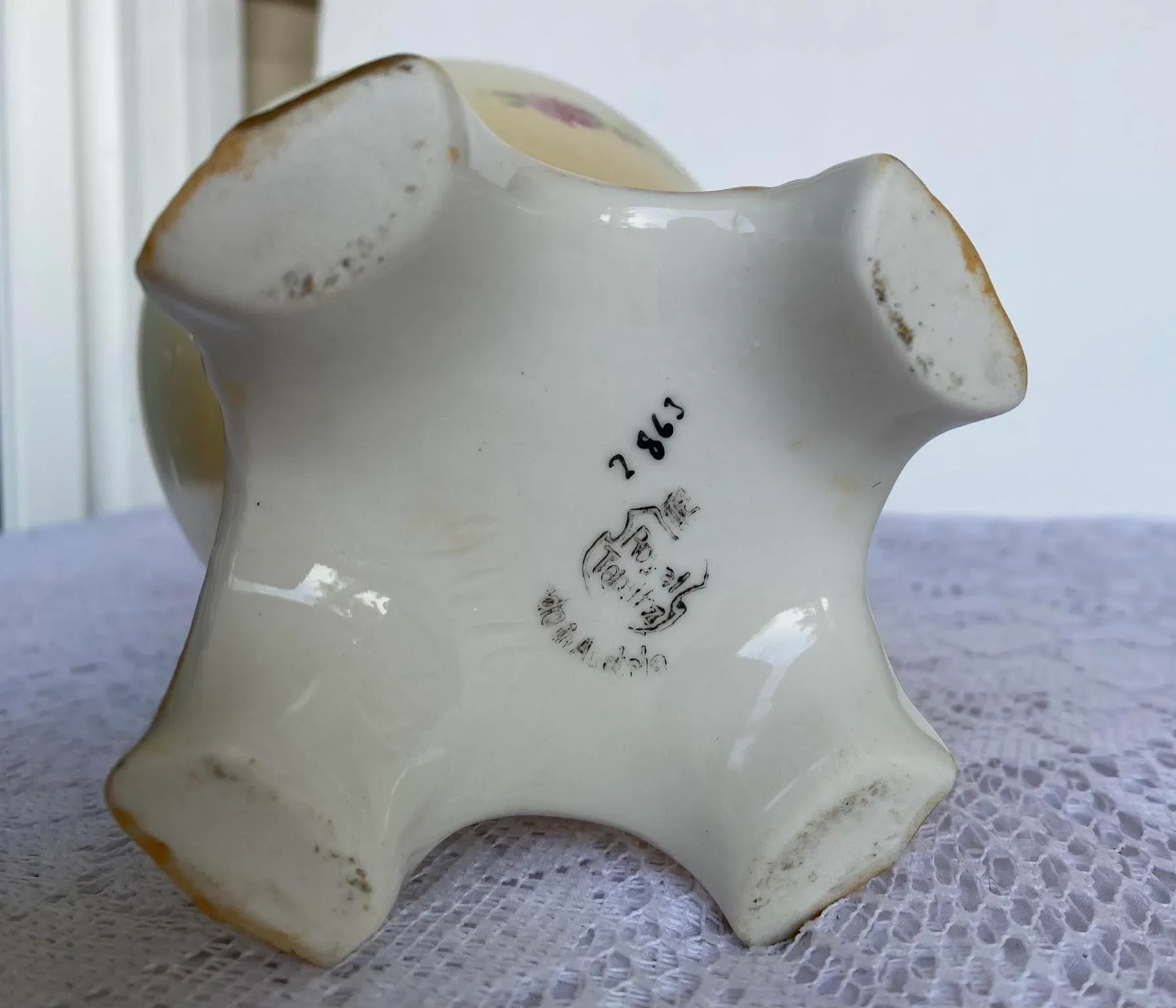 Antique Art Nouveau Royal Teplitz Bavaria Hand Painted Vase - Pink Roses, Gold Leaves on Ivory, Gold Trim