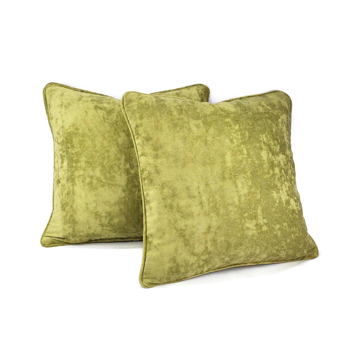 Kravet Couture Plush in Celery With Self-Welt Pillow Cover - 20 X 20  Solid Light Moss Green Velvet With Self-Piping Cushion Case