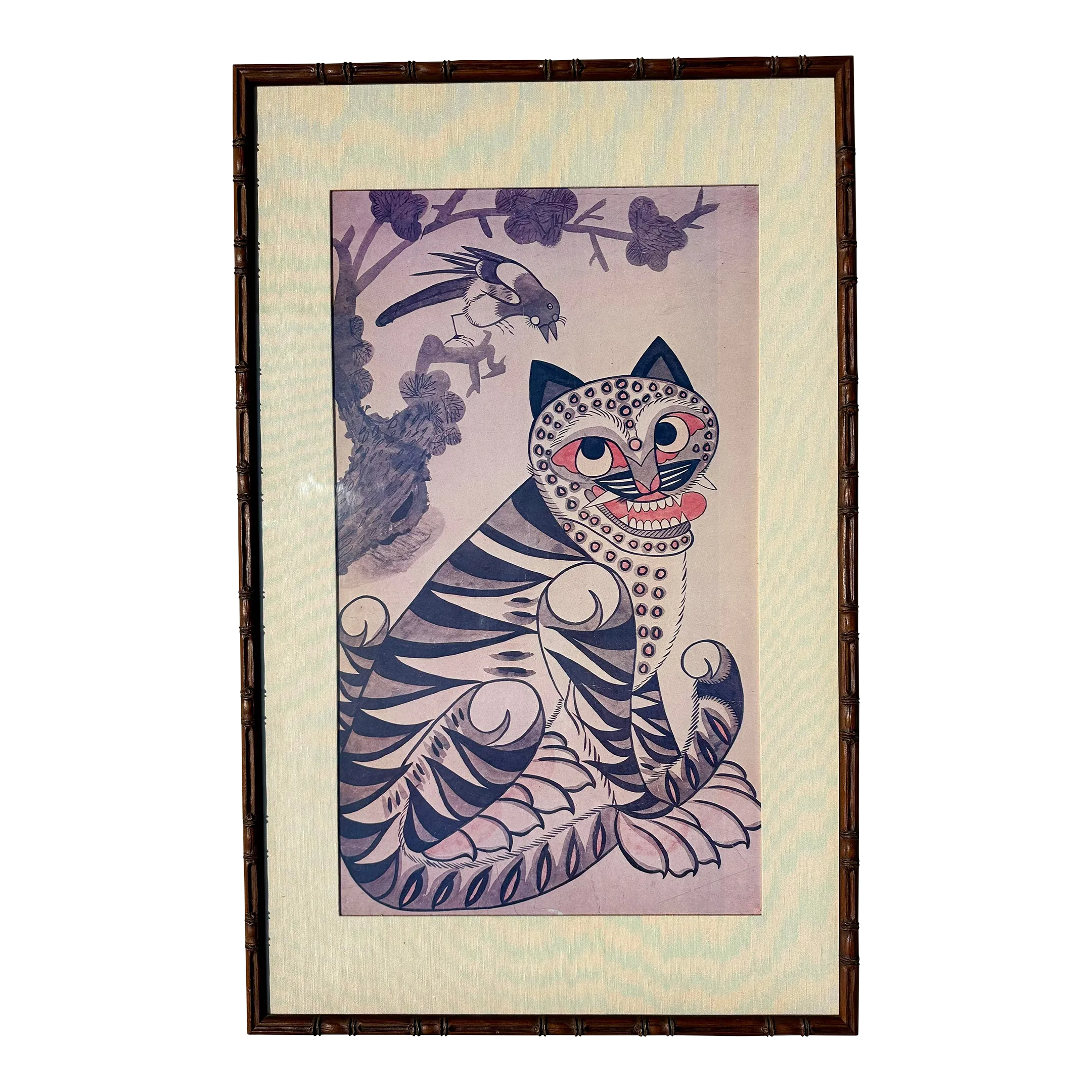 1980s Rare Vintage Korean Folk Art Good Luck Tiger Zo Zayong