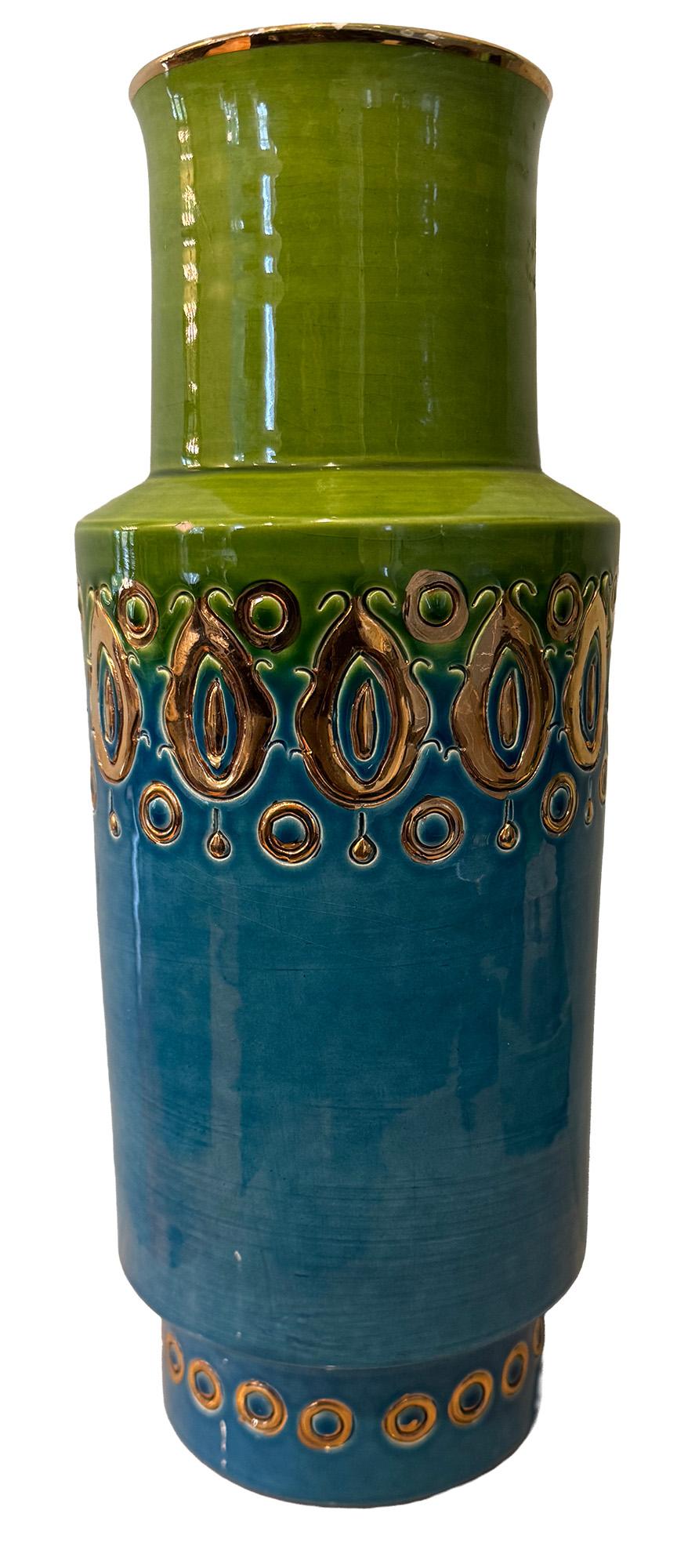 Gorgeous Italian Bitossi “Soraya” Glazed, Gold-Decorated Vase by