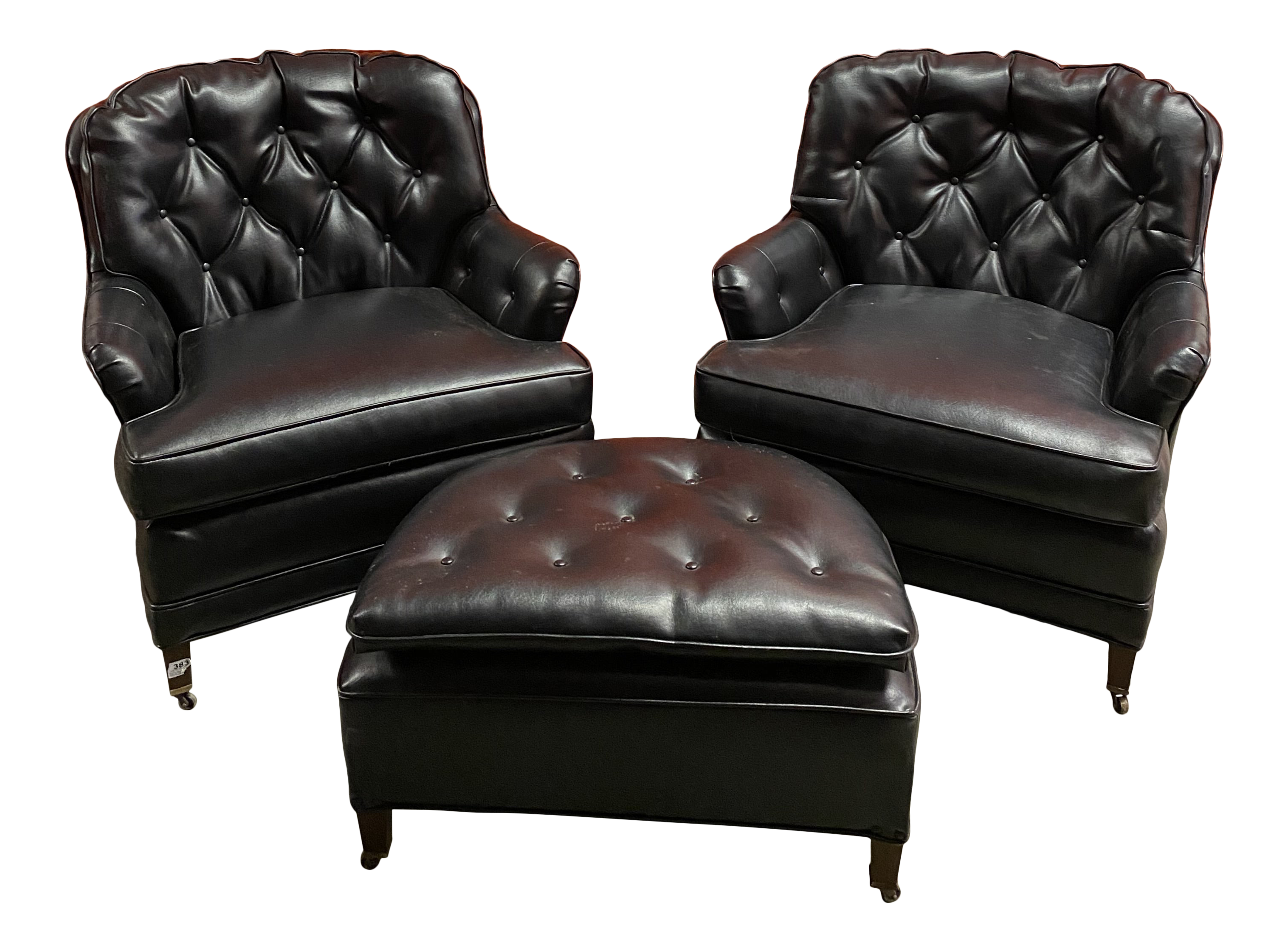 1960s Black Faux Leather Club Chairs With Ottoman Chairish