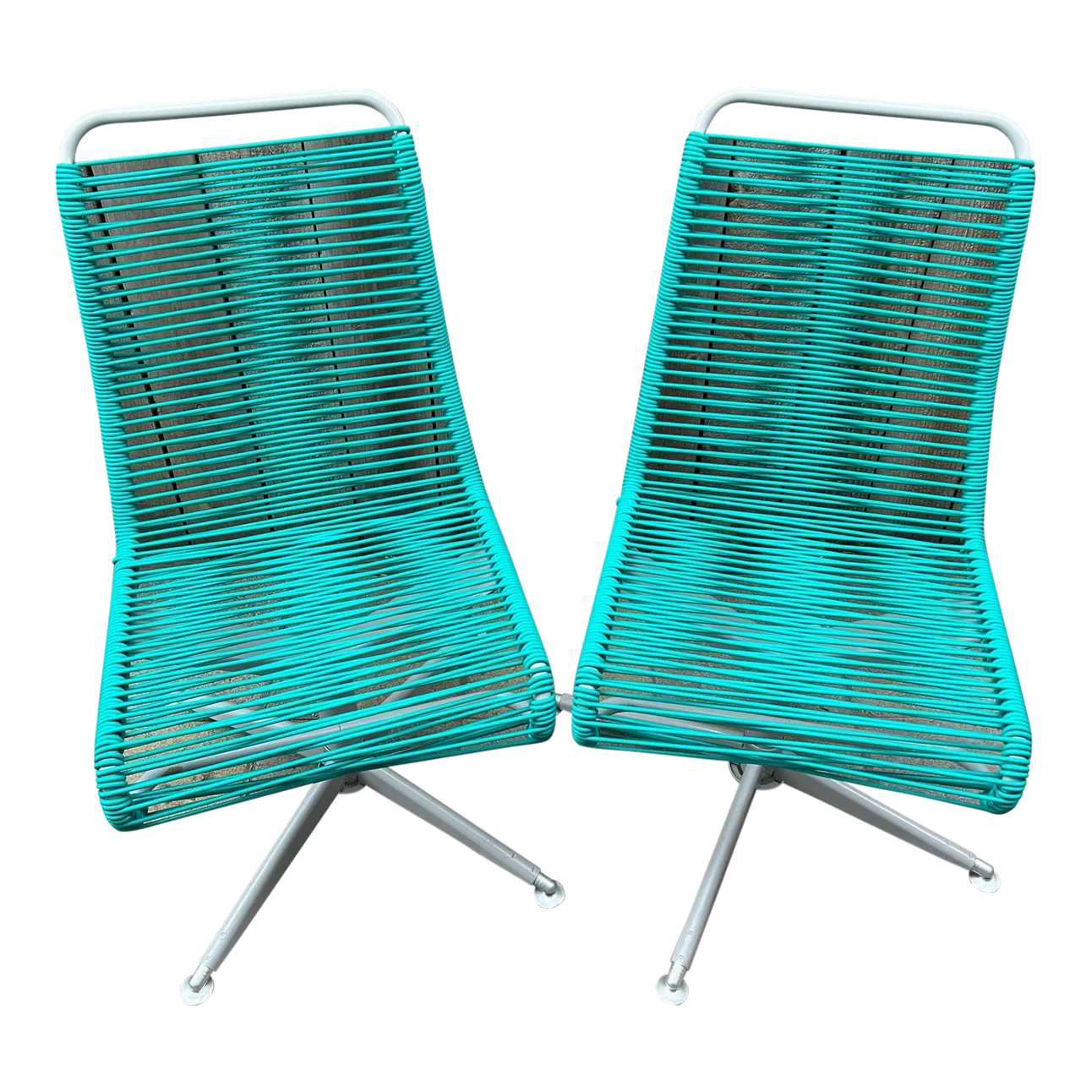 Restored Vintage Ames Aire Teal Cabana Star Swivel Patio Chairs