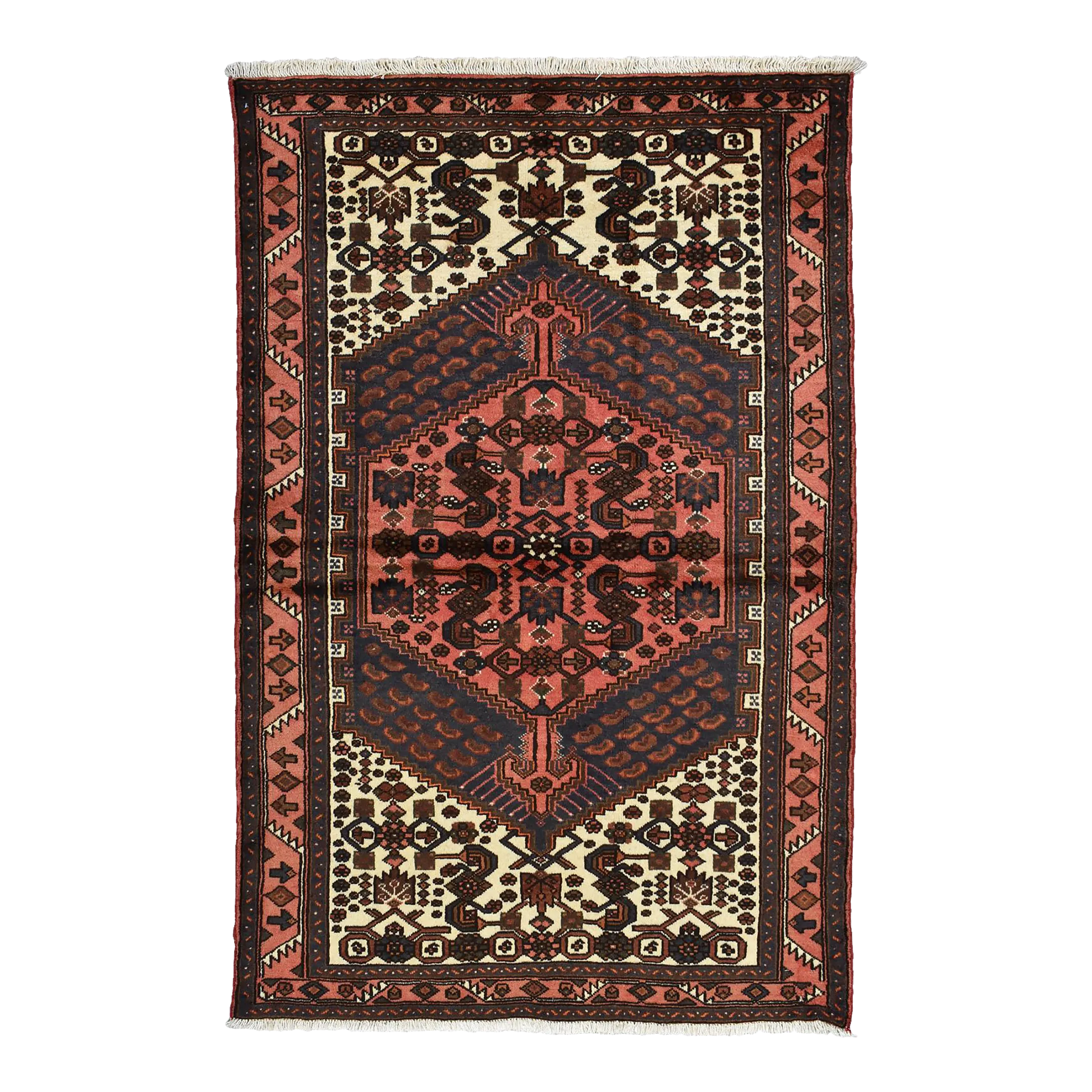 Hamedan Rug 4\'3\'\' X 6\'5\'\' Blue Wool Vintage Tribal Hand-Knotted Oriental Carpet