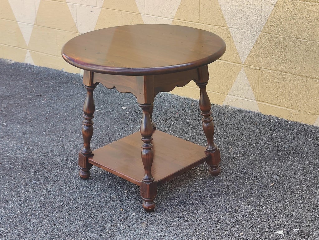 Ethan Allen Pine Round Table Light Walnut Pool Dining Table | Meribel