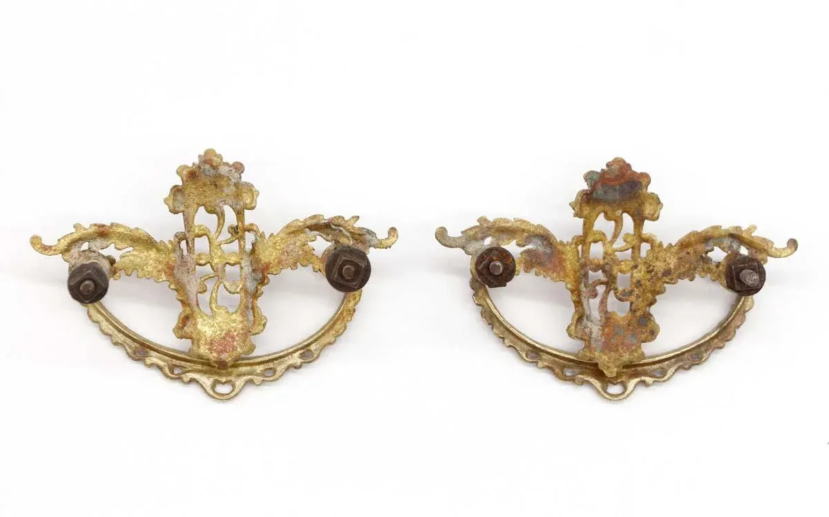 Pair of Mid 20th Century French Polished Brass Cut Out Bail Drawer Pulls
