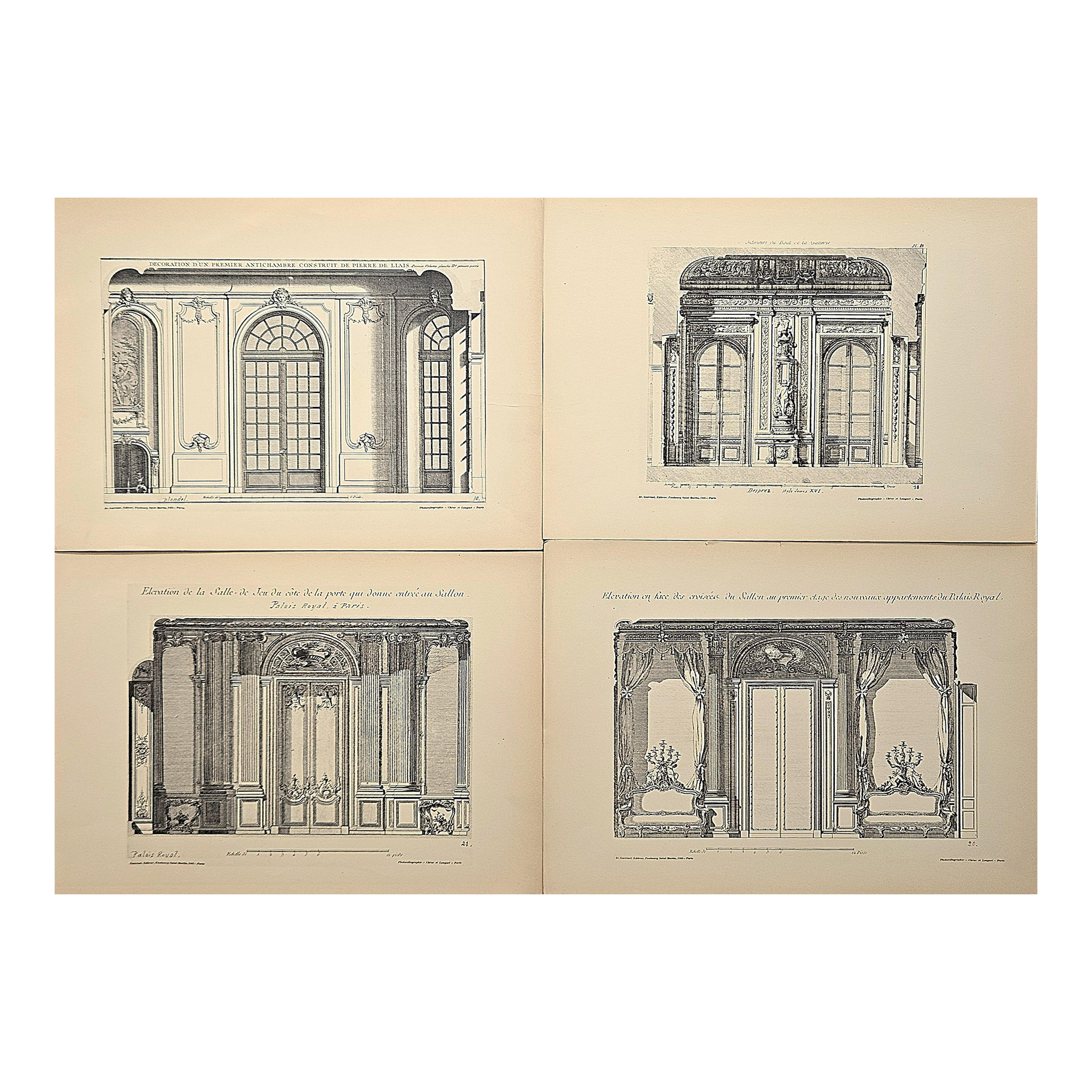 C1880s Set of 4-Antique French Architecture Interior Lithographs