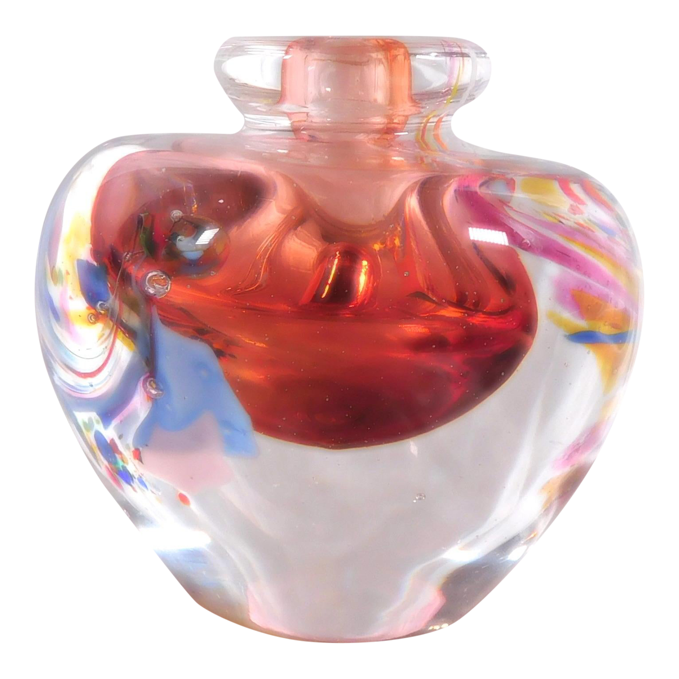 1980s Peach Signed Art Glass Perfume Bottle With No Stopper 25873