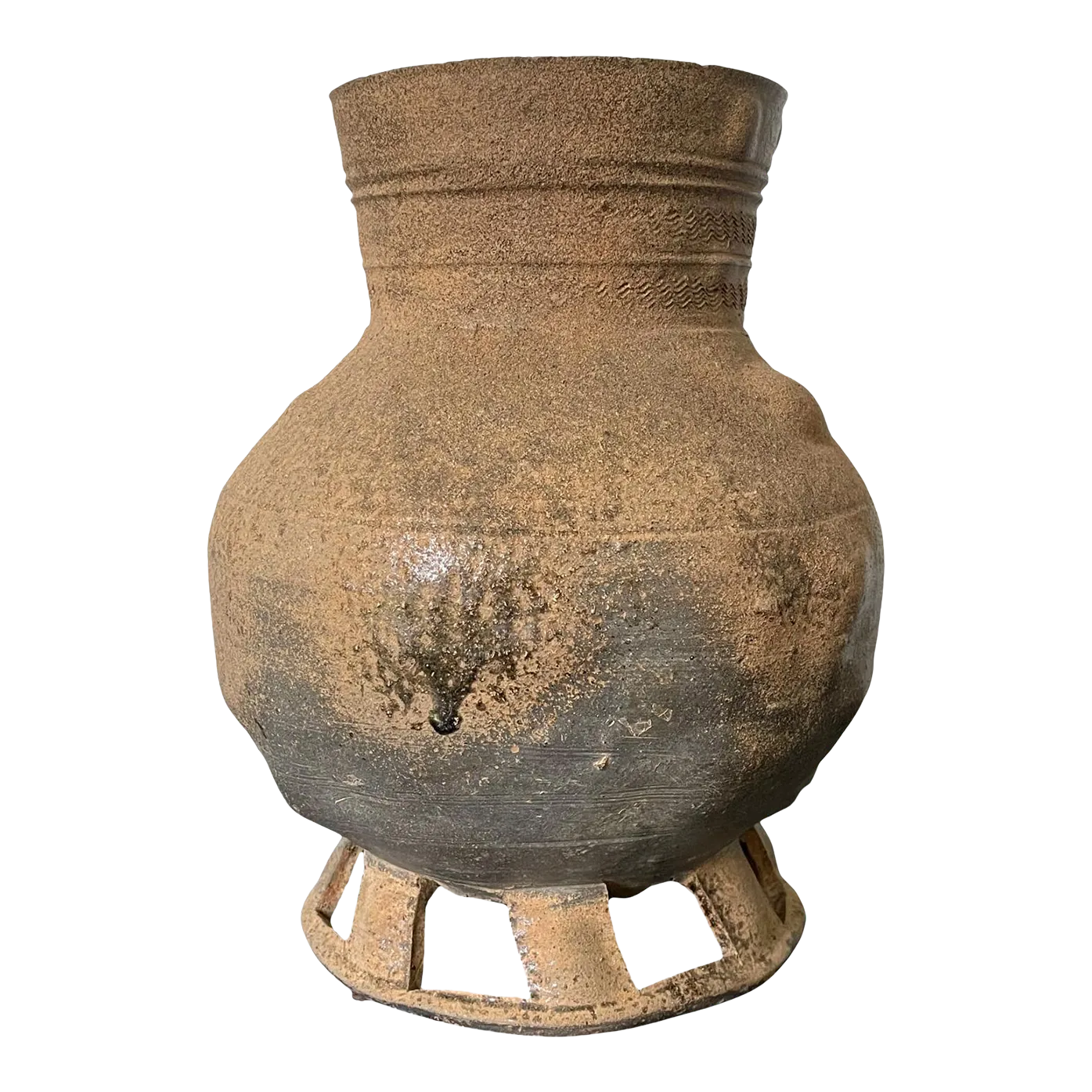 Antique Silla Period Korean Pottery Footed Jar with Long Neck Chairish