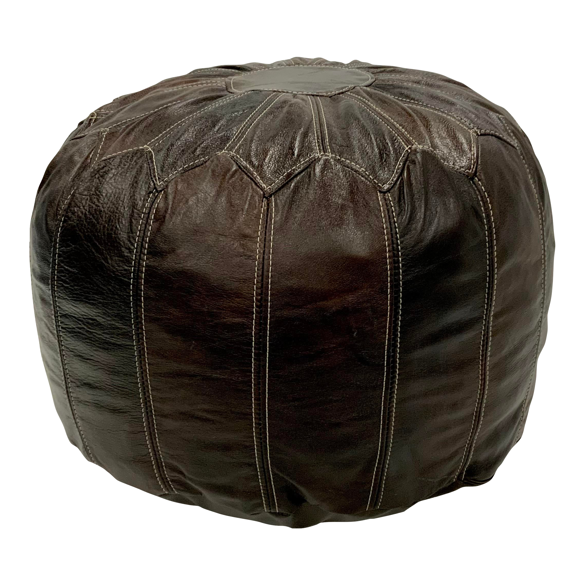 Chocolate brown leather pouffe deals
