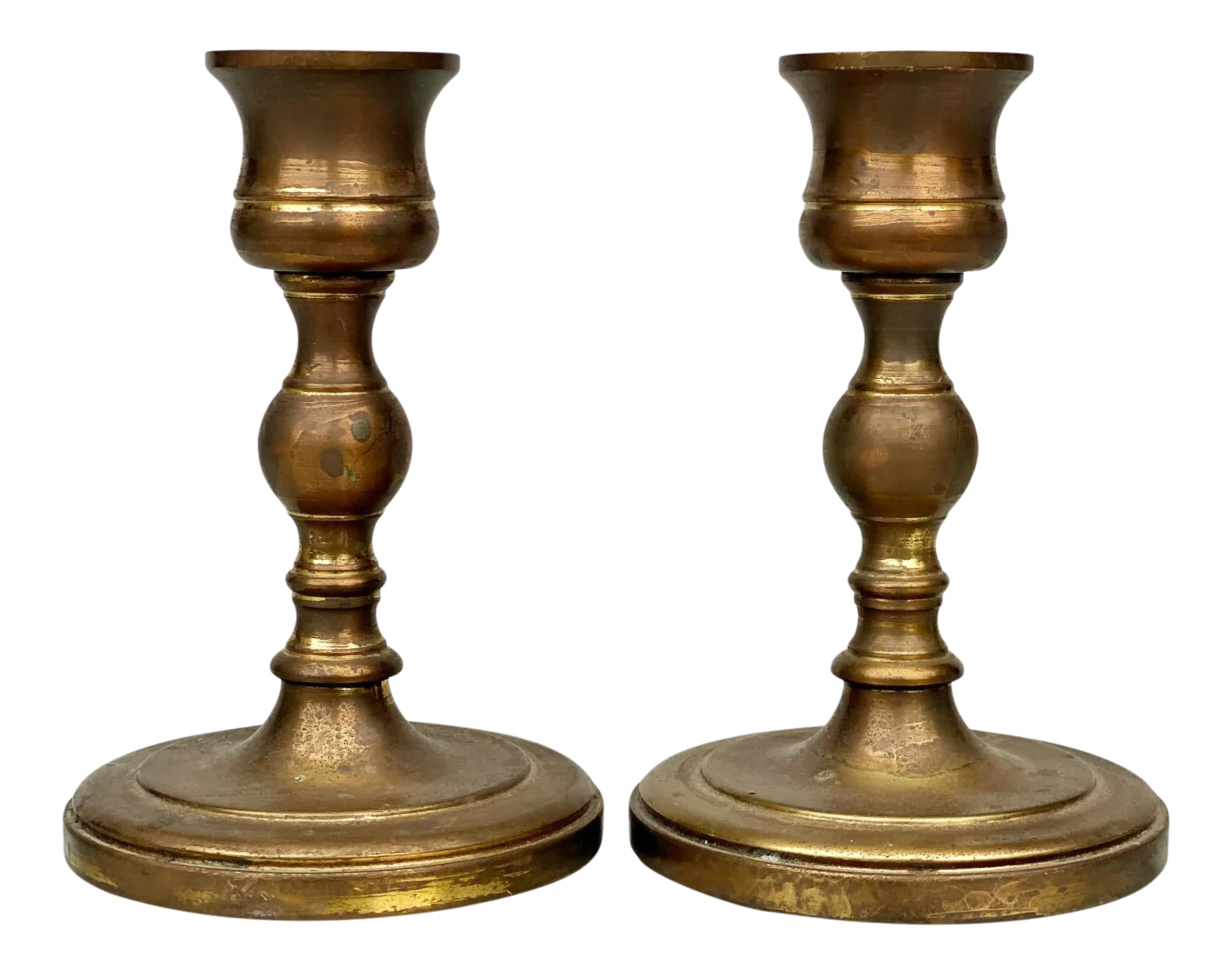 Vintage Traditional Victorian Turned Brass Candlestick Holders a Pair
