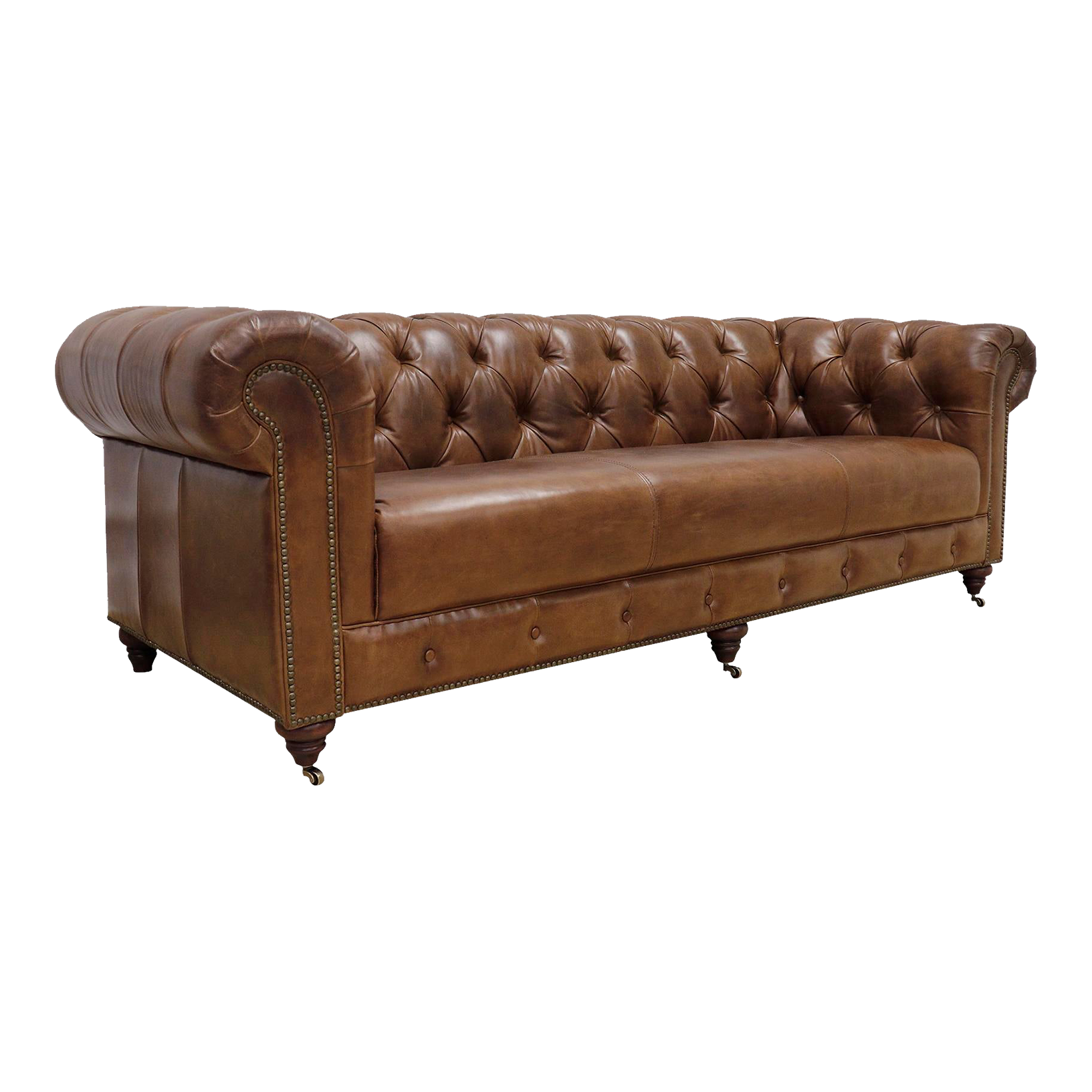 Pasargad Home Paris Club Chesterfield Genuine Leather Sofa in Brown