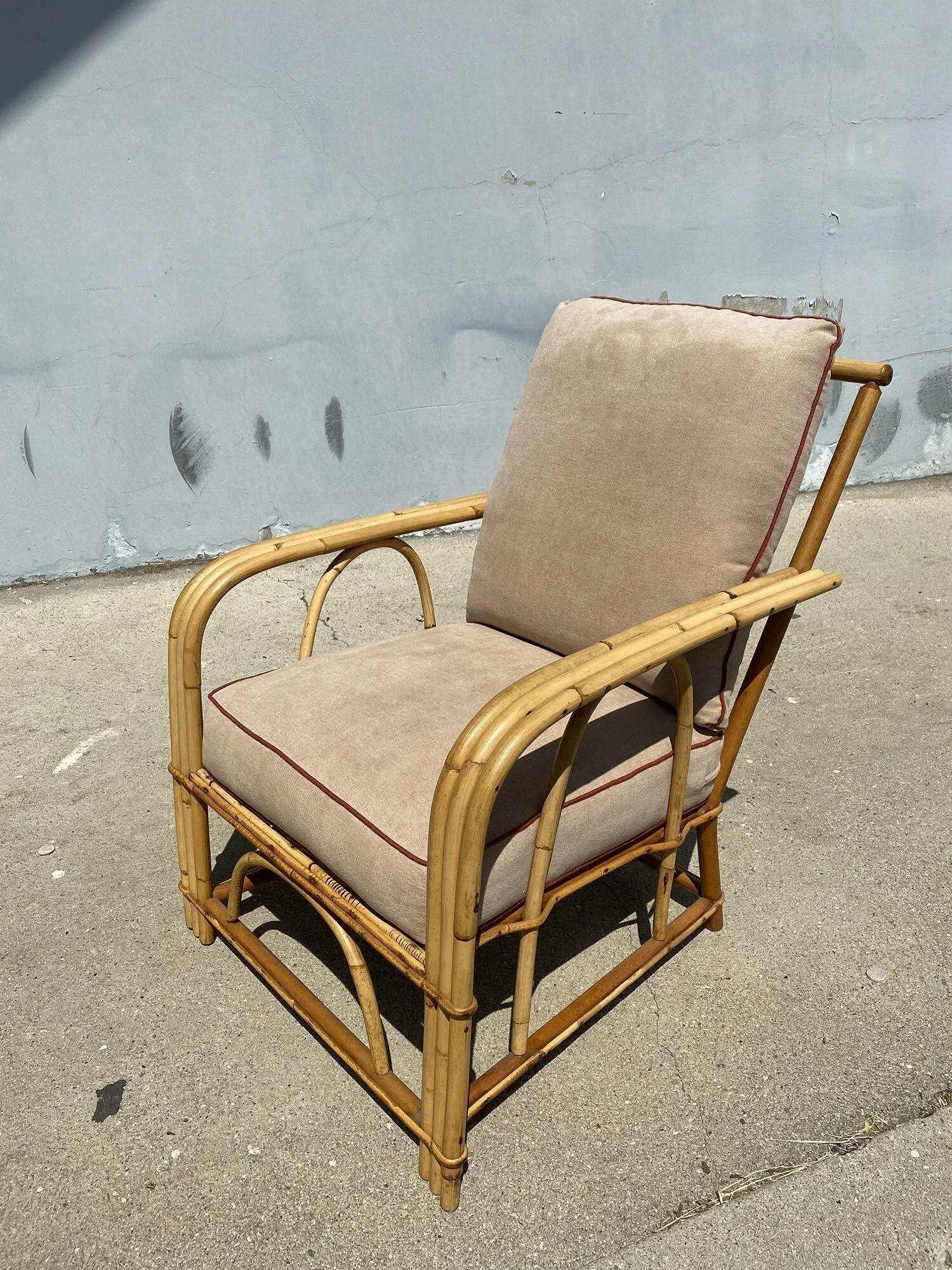 1950s Restored Rattan 3-Strand Lounge Chair by Heywood