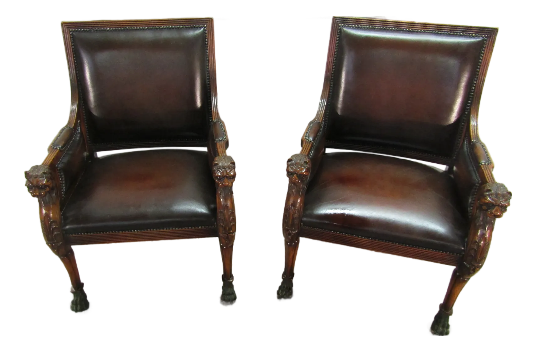 THEODORE ALEXANDERダイニングチェアアンティーク彫刻座面シミあり Theodore Alexander Pair of Mahogany Carved Leather Seat Chairs