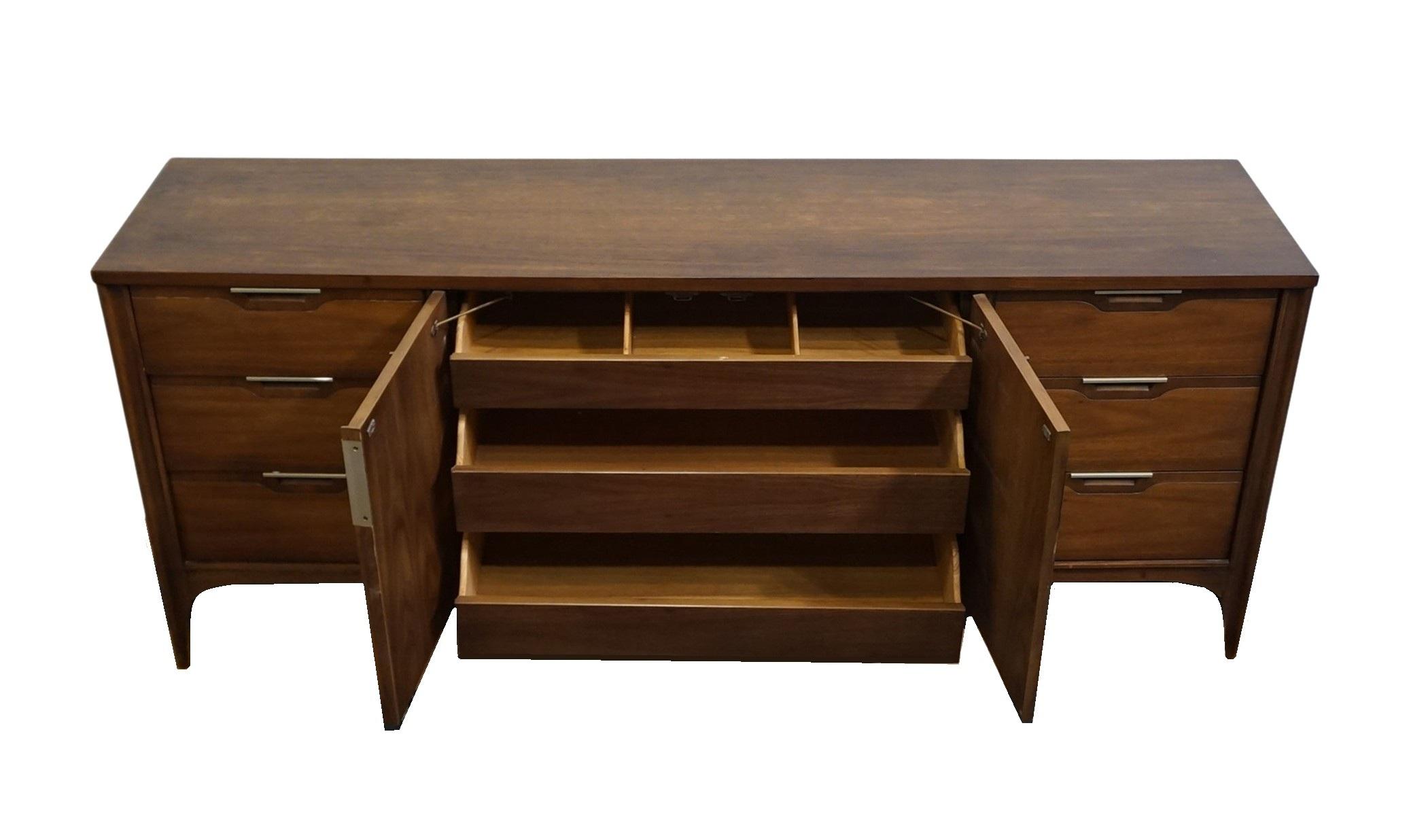 Kent Coffey Solid Walnut MCM Mid Century Modern 76\" Triple Dresser 7702