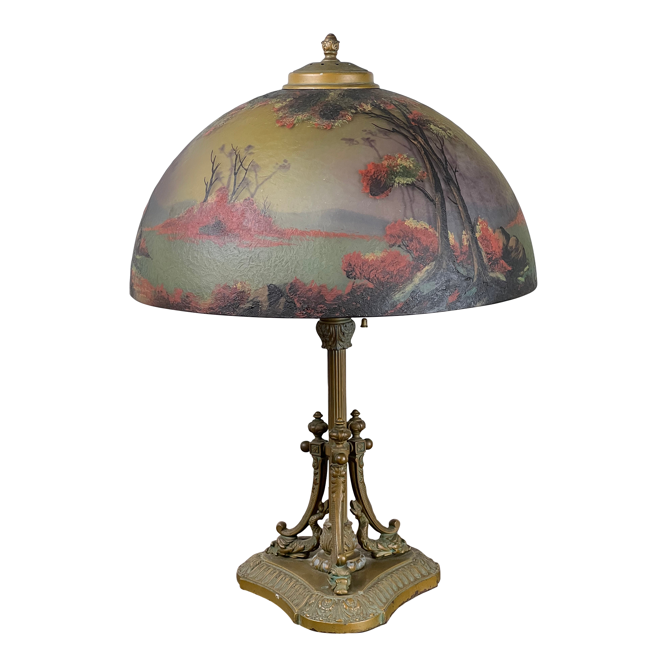 Antique Phoenix School Arts and Crafts Reverse Painted Lamp by