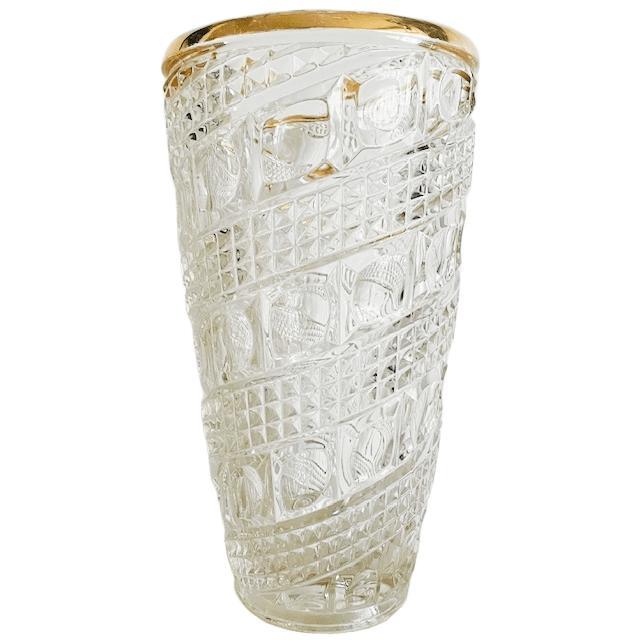 Vintage Hollywood Regency Crystal Vase with Gold-Plated Rim, 1970s