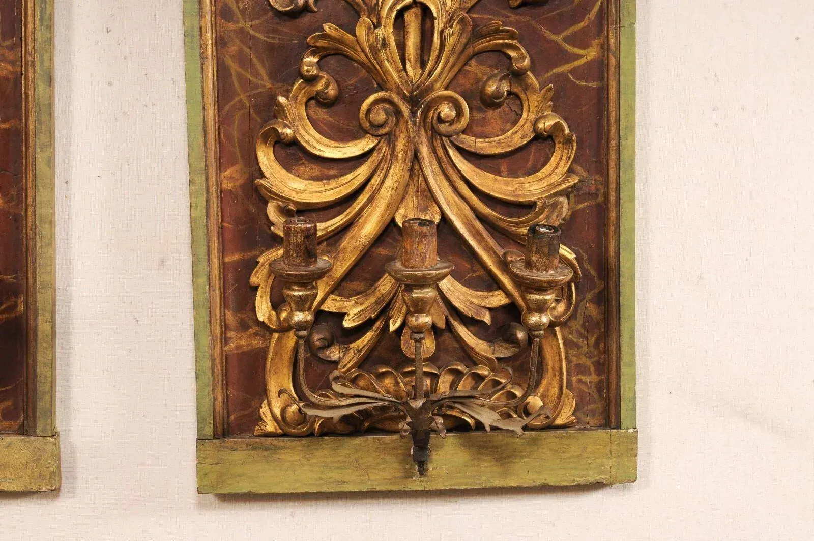 19th Century Fragment Mounted 3-Light Sconces - a Pair