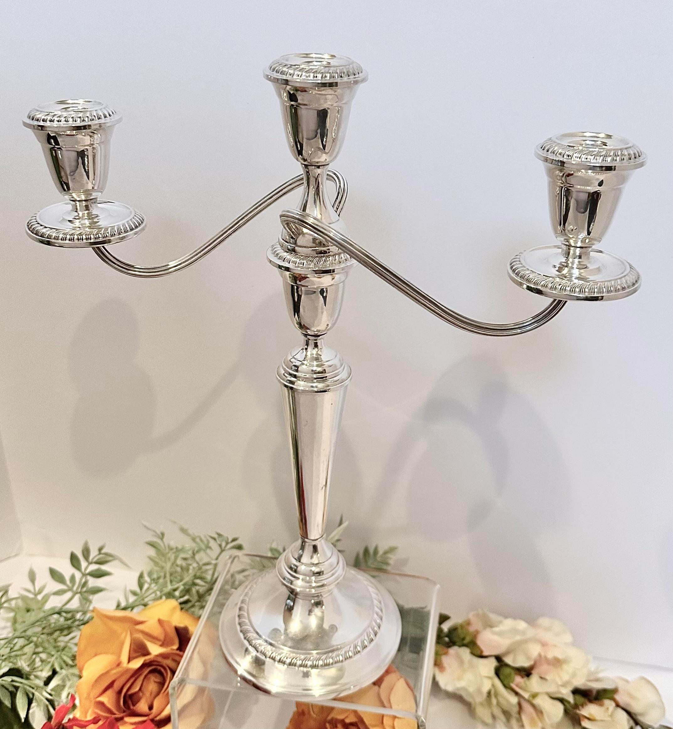 Vintage Sterling Silver Candelabra by Alvin 3 Arm Taper Candlestick Silver