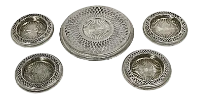 Carved Wood Nun Figurines, a Pair1920s French Silver Plate Wine Coasters, 5 Pcs