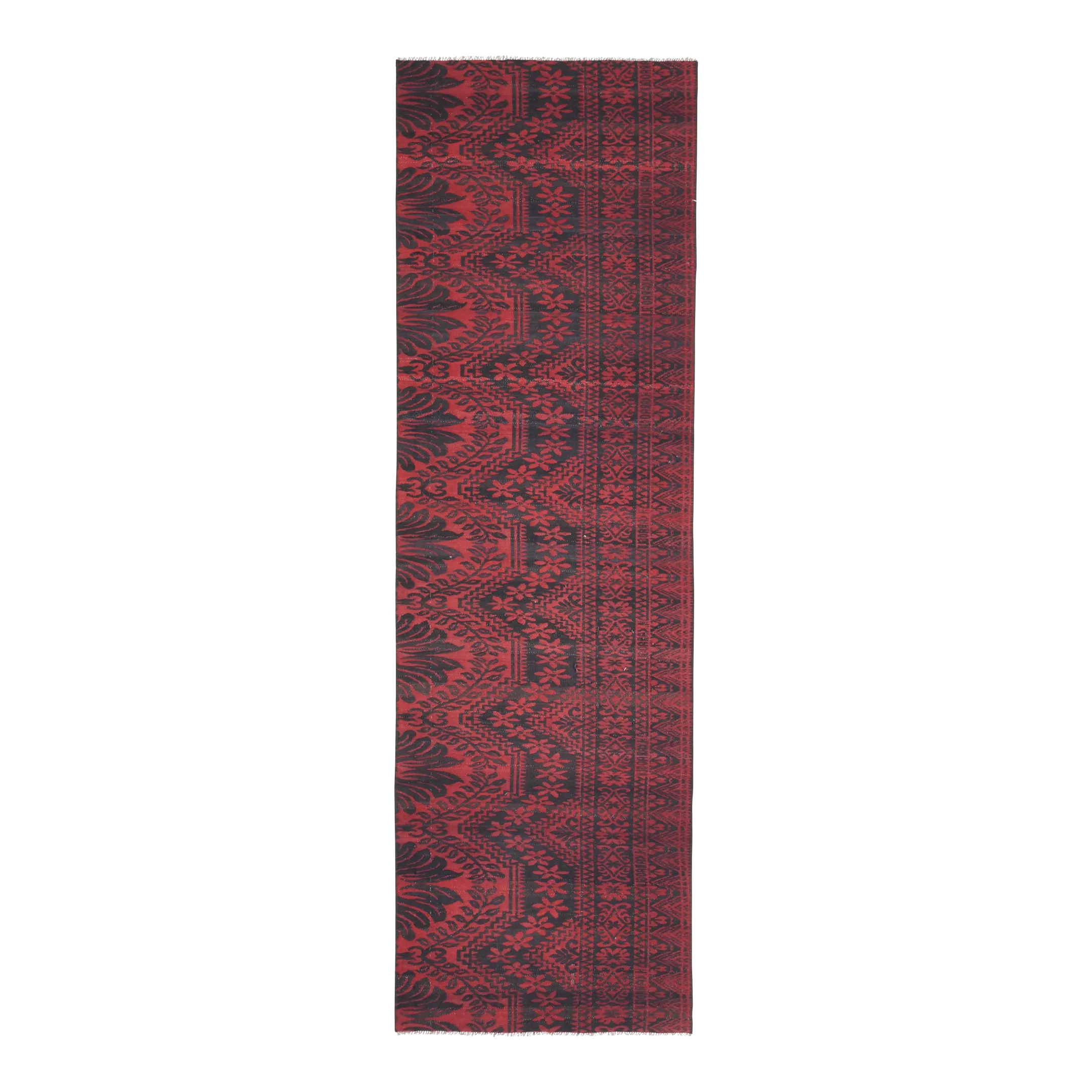 Vintage Turkish Oushak Handmade Wool Cotton Red Runner Rug