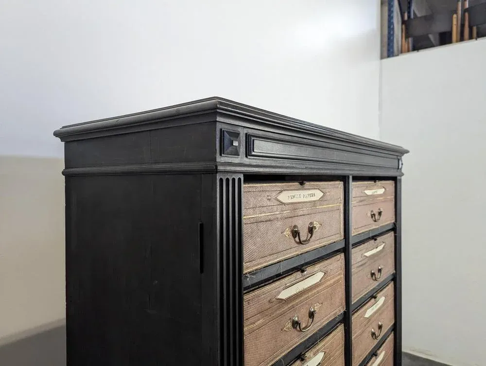 Blackened Wooden Cardboard Box Cabinet