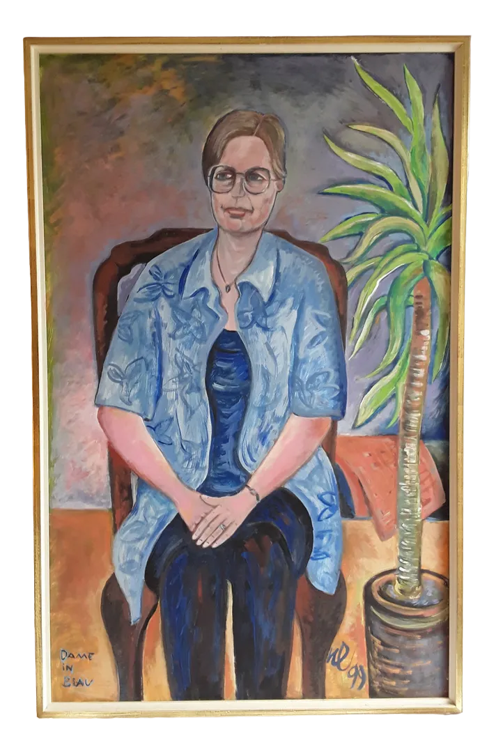 Norbert Louis, Dame in Blau, Tempera, 1999