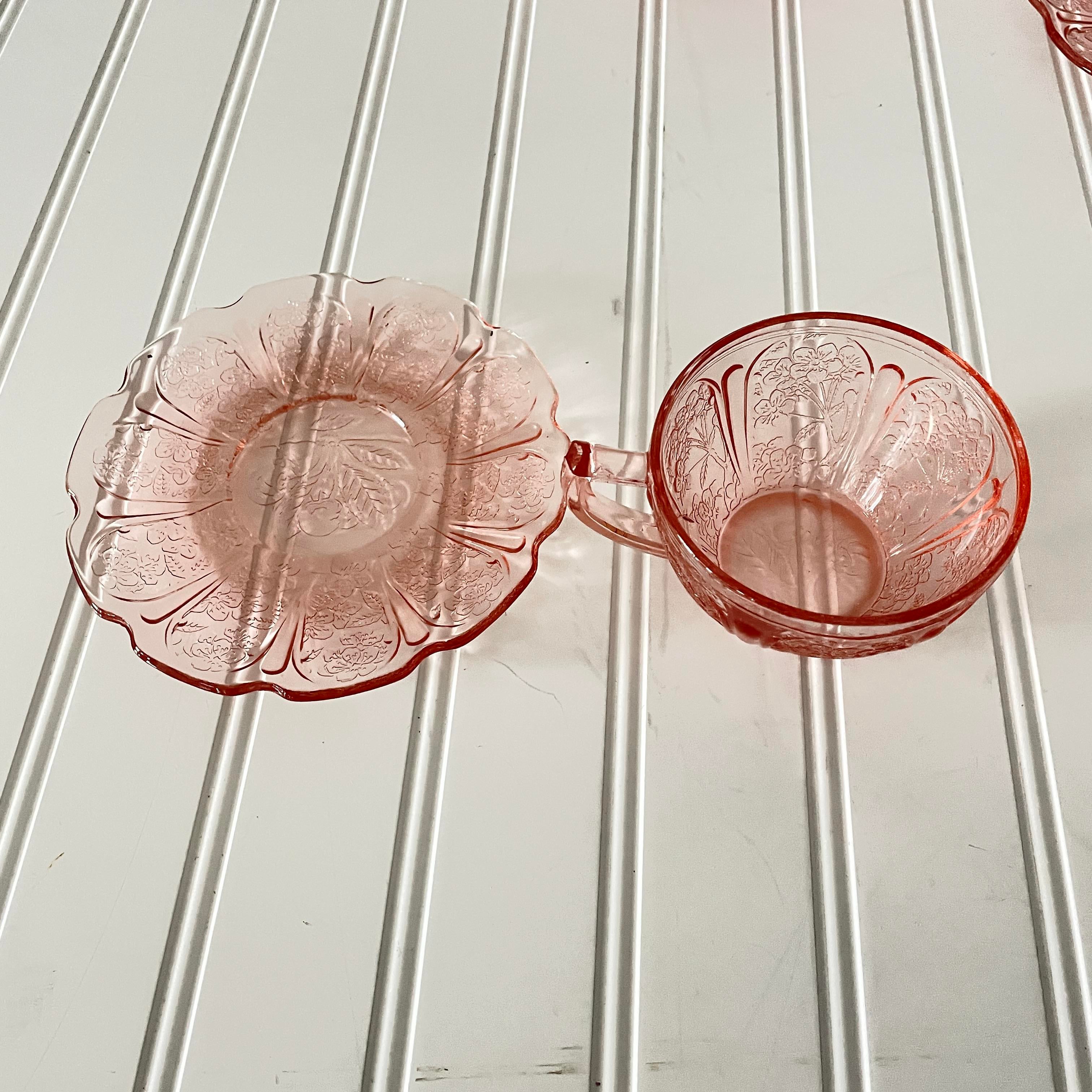 1930s Jeannette Cherry Blossom Cup & Saucer Set- 2 Pieces